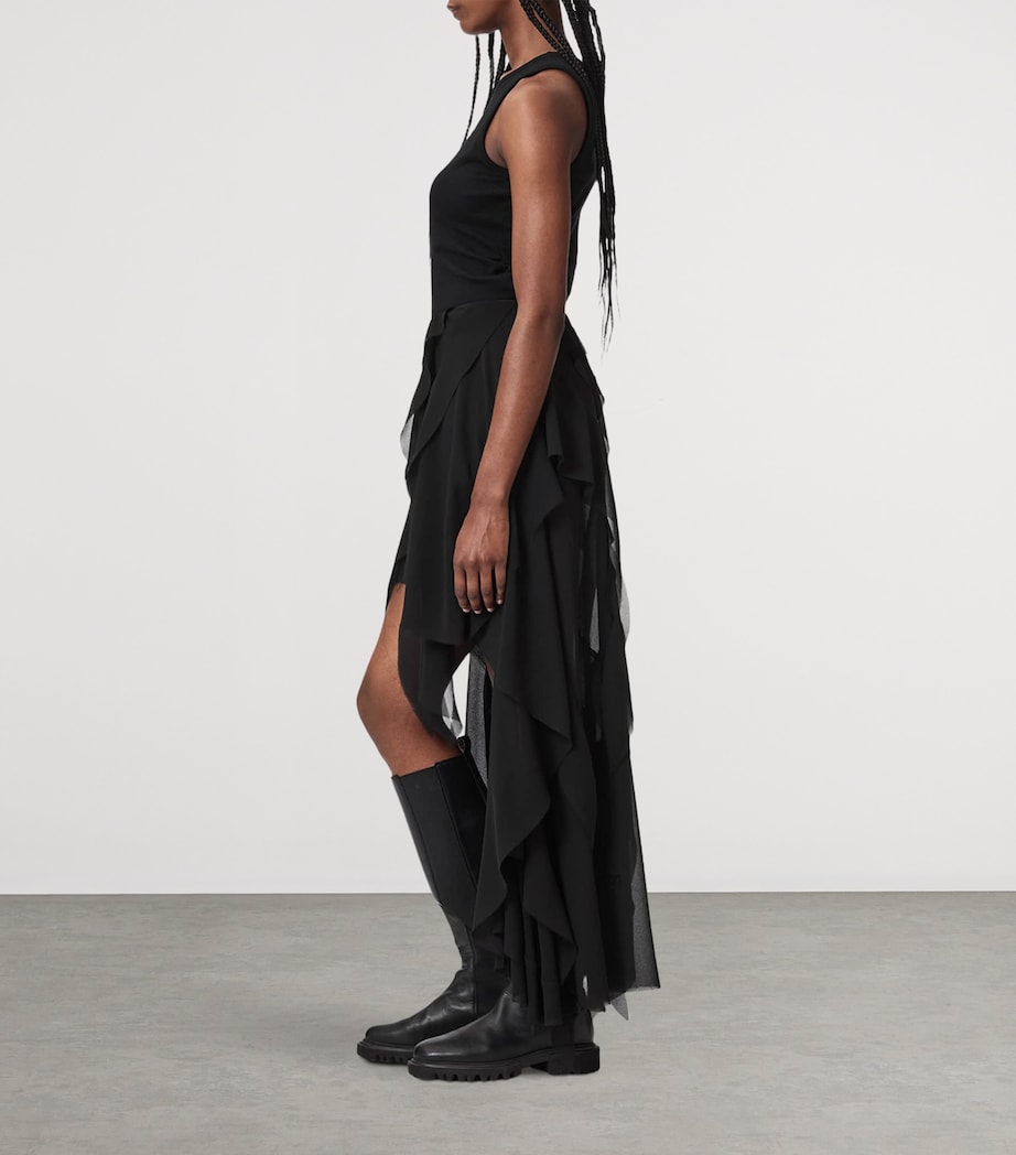 AllSaints Womens Asymmetric Ruffle Melody Skirt Black Image 5