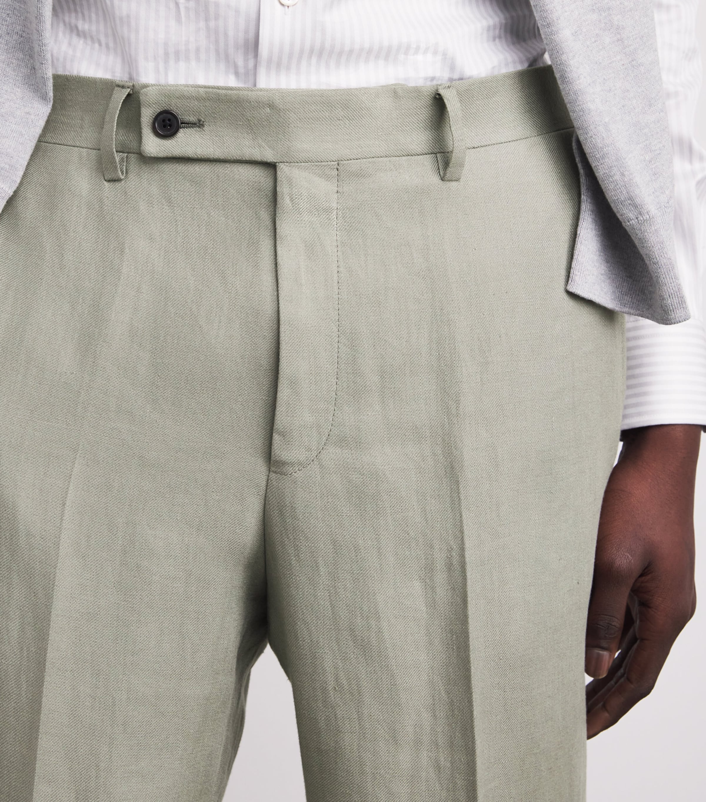 Virgin Wool-Linen Tailored Trousers 053 GREEN COLOURED Image 6