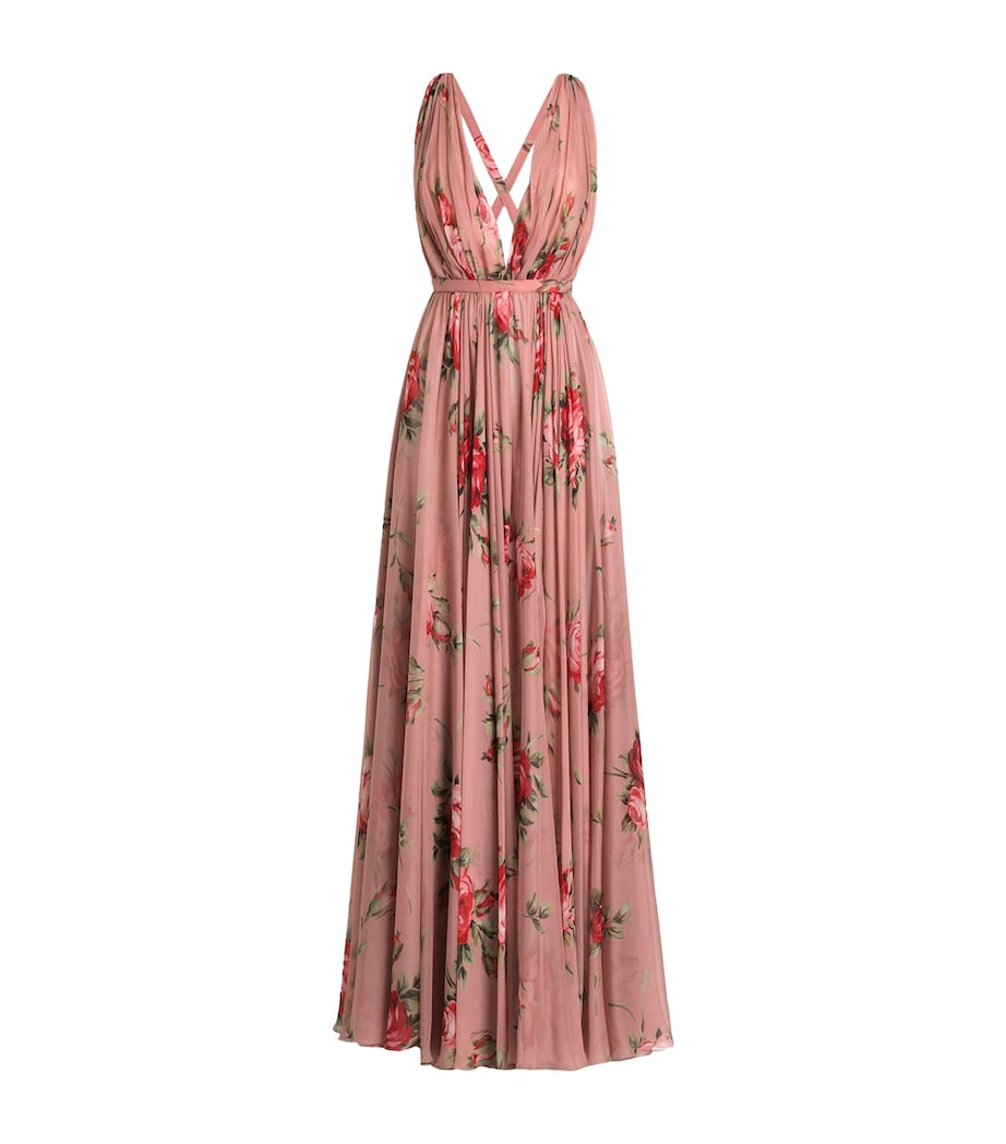 Dolce&Gabbana Womens Silk Floral Print Maxi Dress Bouq Image 1