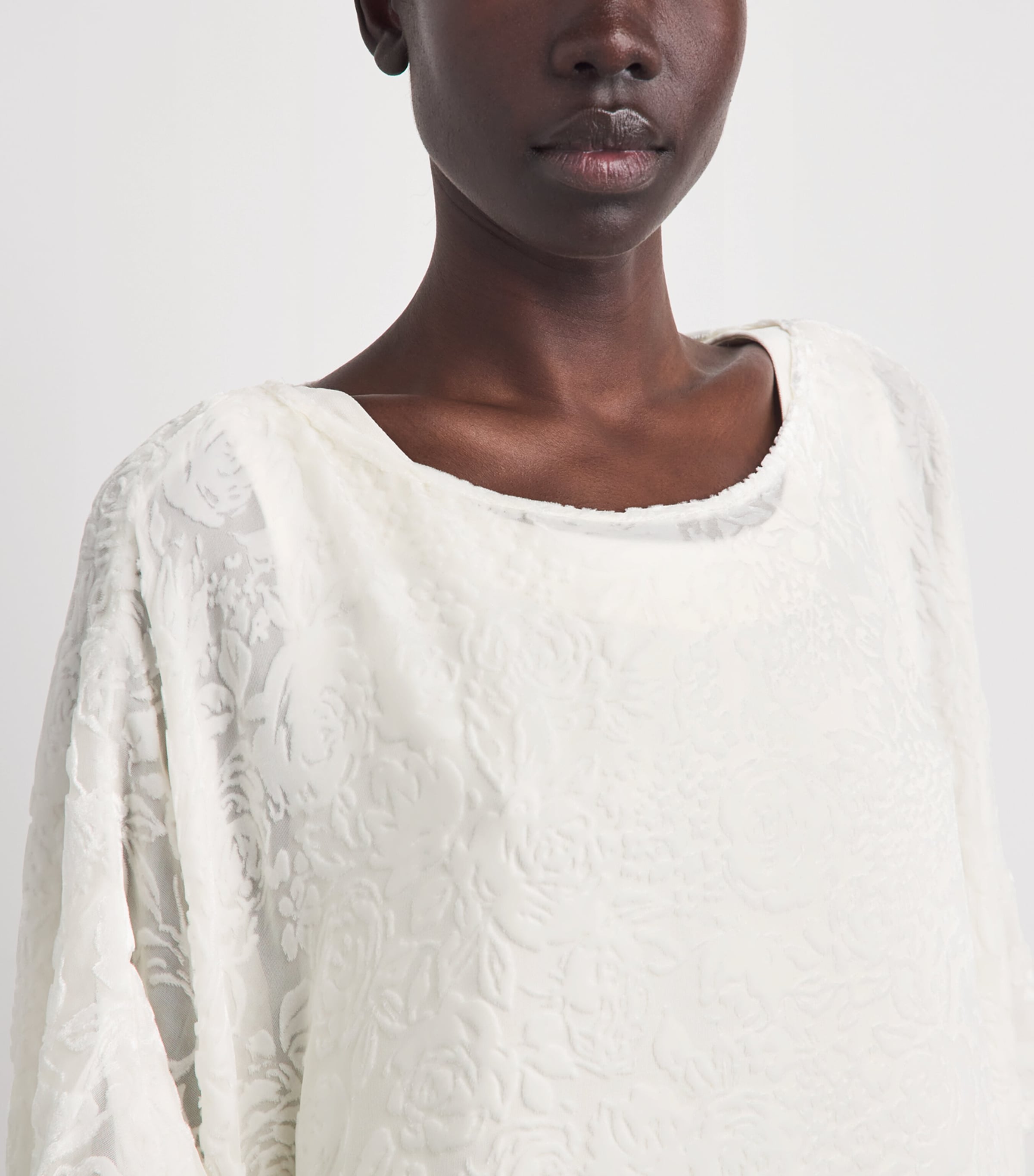 Eskandar Womens Velvet Floral Kaftan Blouse White Image 3