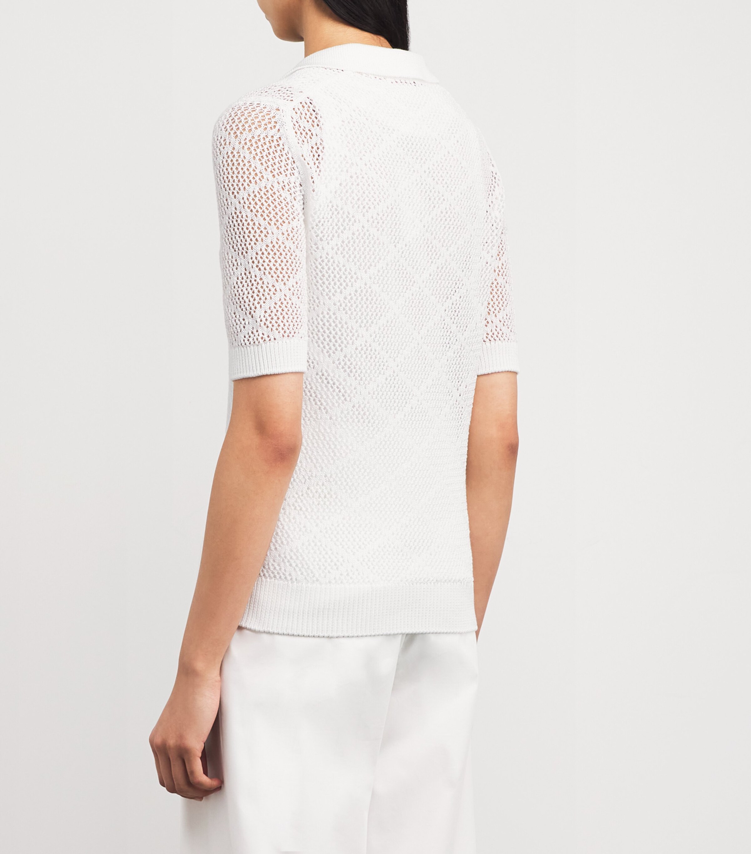 Cotton Crochet Polo Shirt BIANCO Image 4