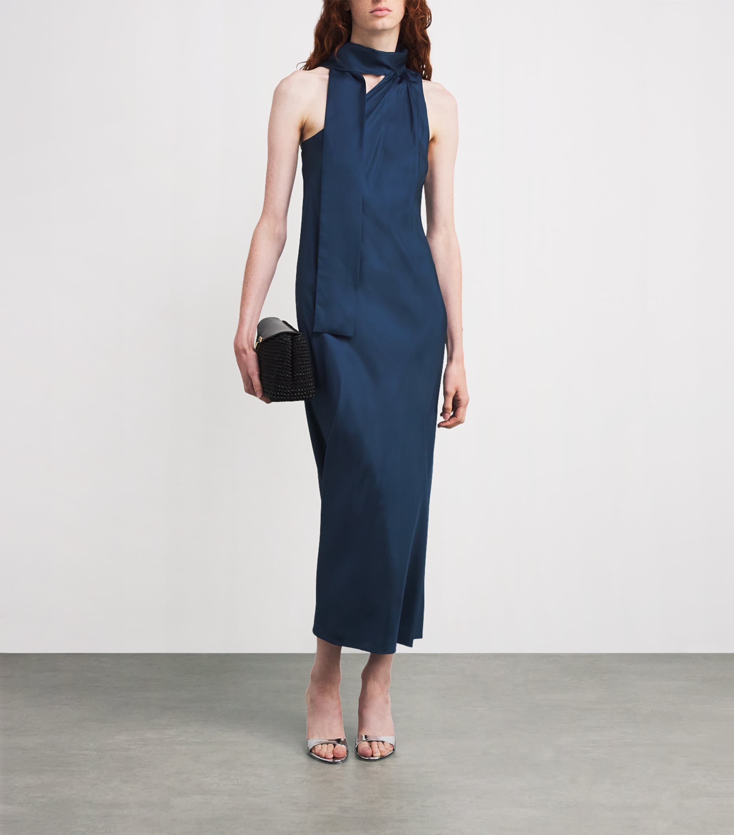 Silk Scarf Midi Dress NAVY Image 2