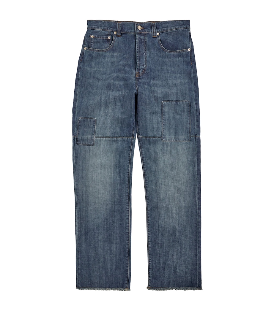 Frayed-Hem Straight Jeans BLUE VINTAGE WASH Image 1