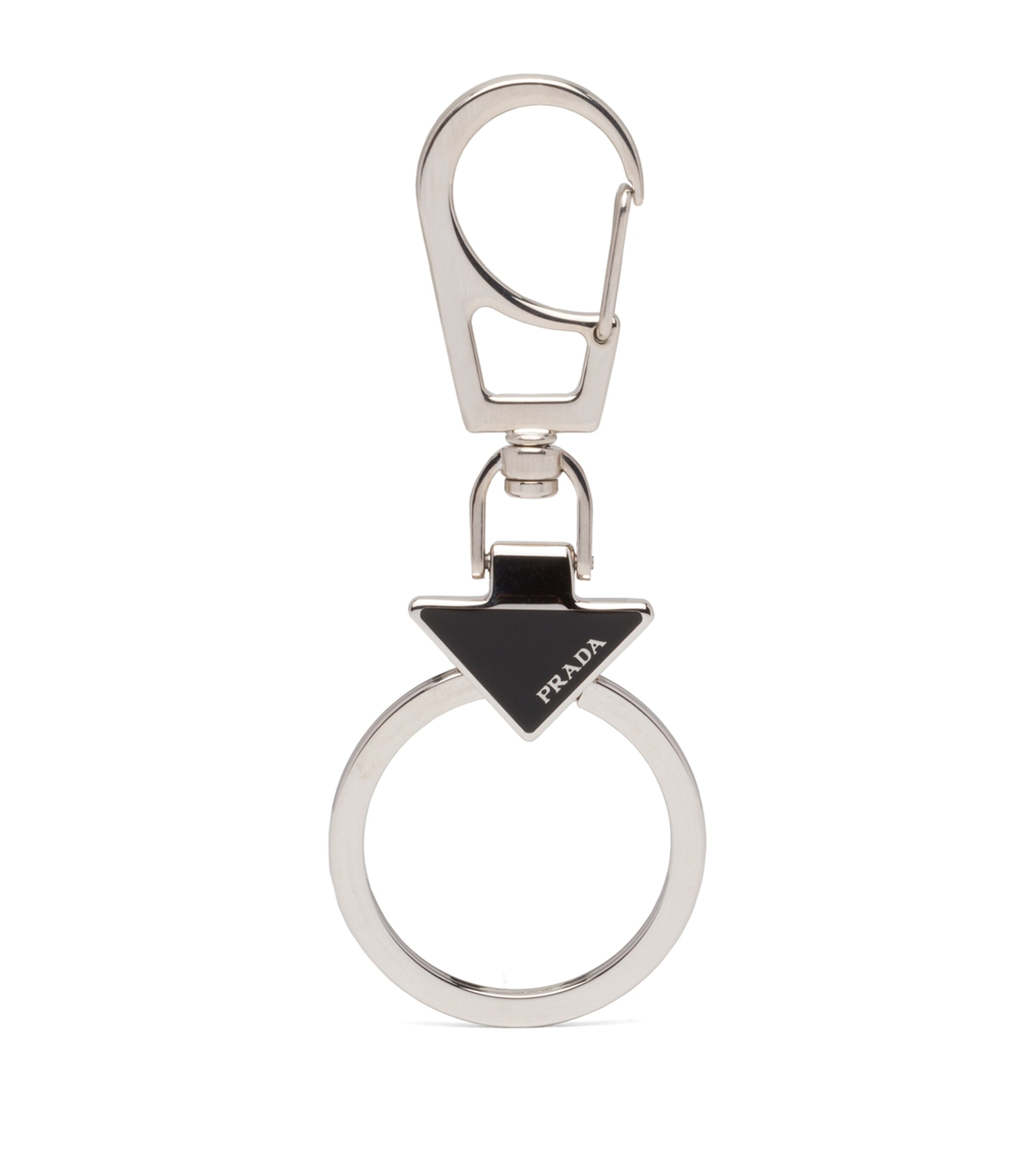 Prada Enamel Triangle Logo Keyring In White