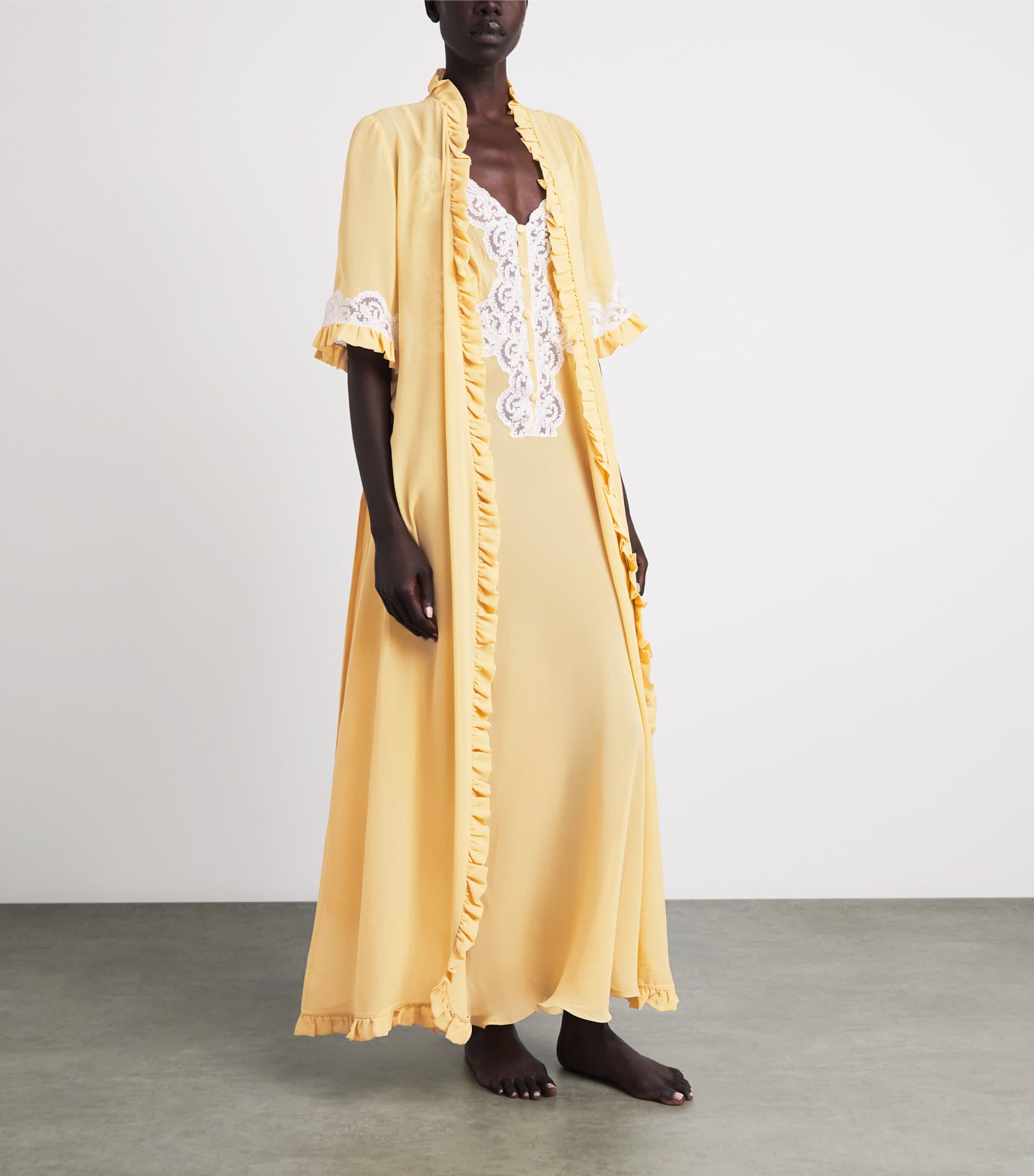 Loretta Caponi Womens Silk Georgette Palmira Nightdress Yellow Image 2