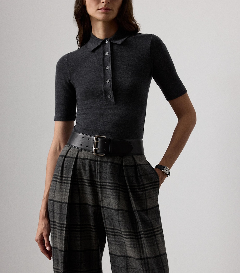 Wool Short-Sleeve Polo Top MEDIUM GREY MELANGE Image 5