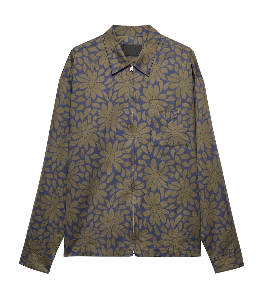 Prada Mens Cotton-Silk Zip-Up Shirt Image 1