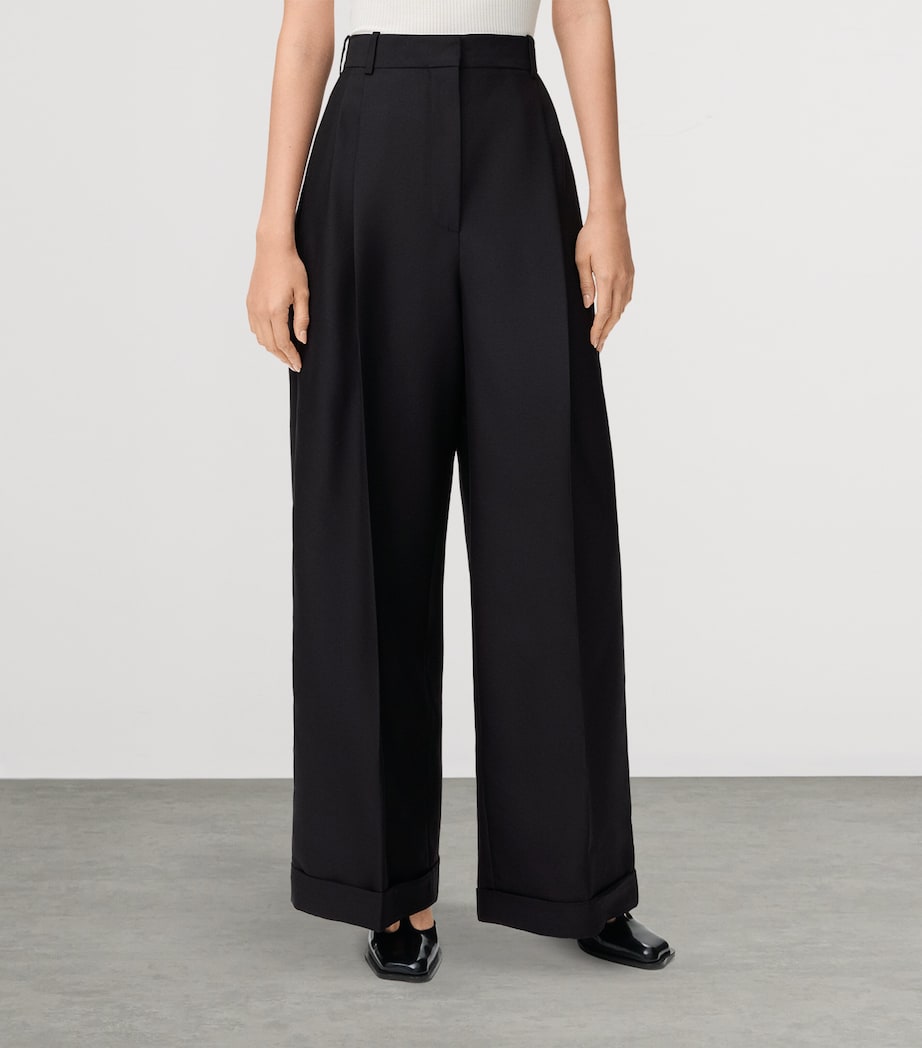Wool-Silk Wide-Leg Trousers BLACK Image 3