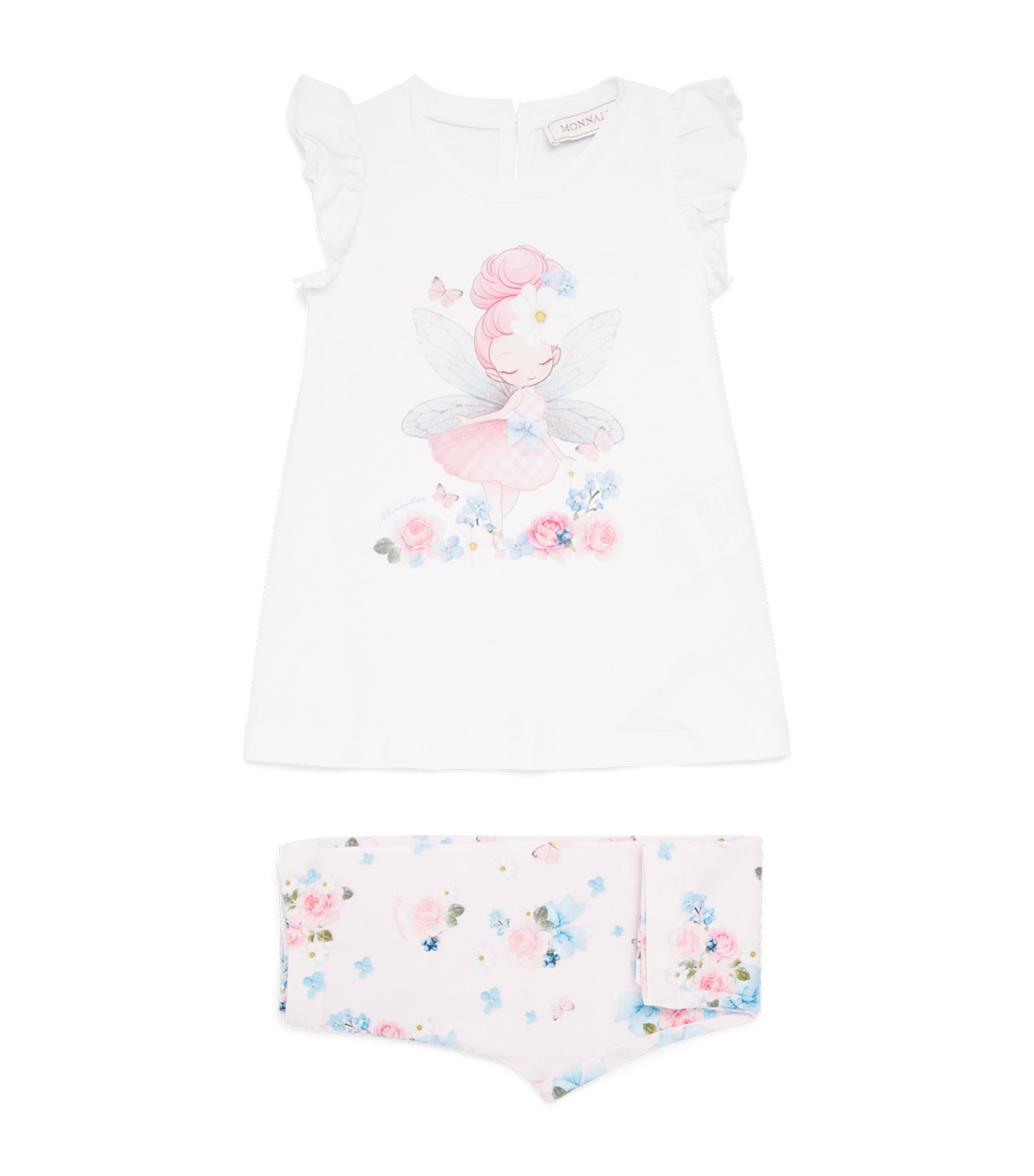 Monnalisa Cotton Fairy T-Shirt and Leggings Set (3 Months-3 Years) White+stripe White Image 1