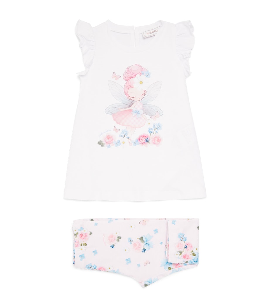 Monnalisa Cotton Fairy T-Shirt and Leggings Set (3 Months-3 Years) White+stripe White Image 1