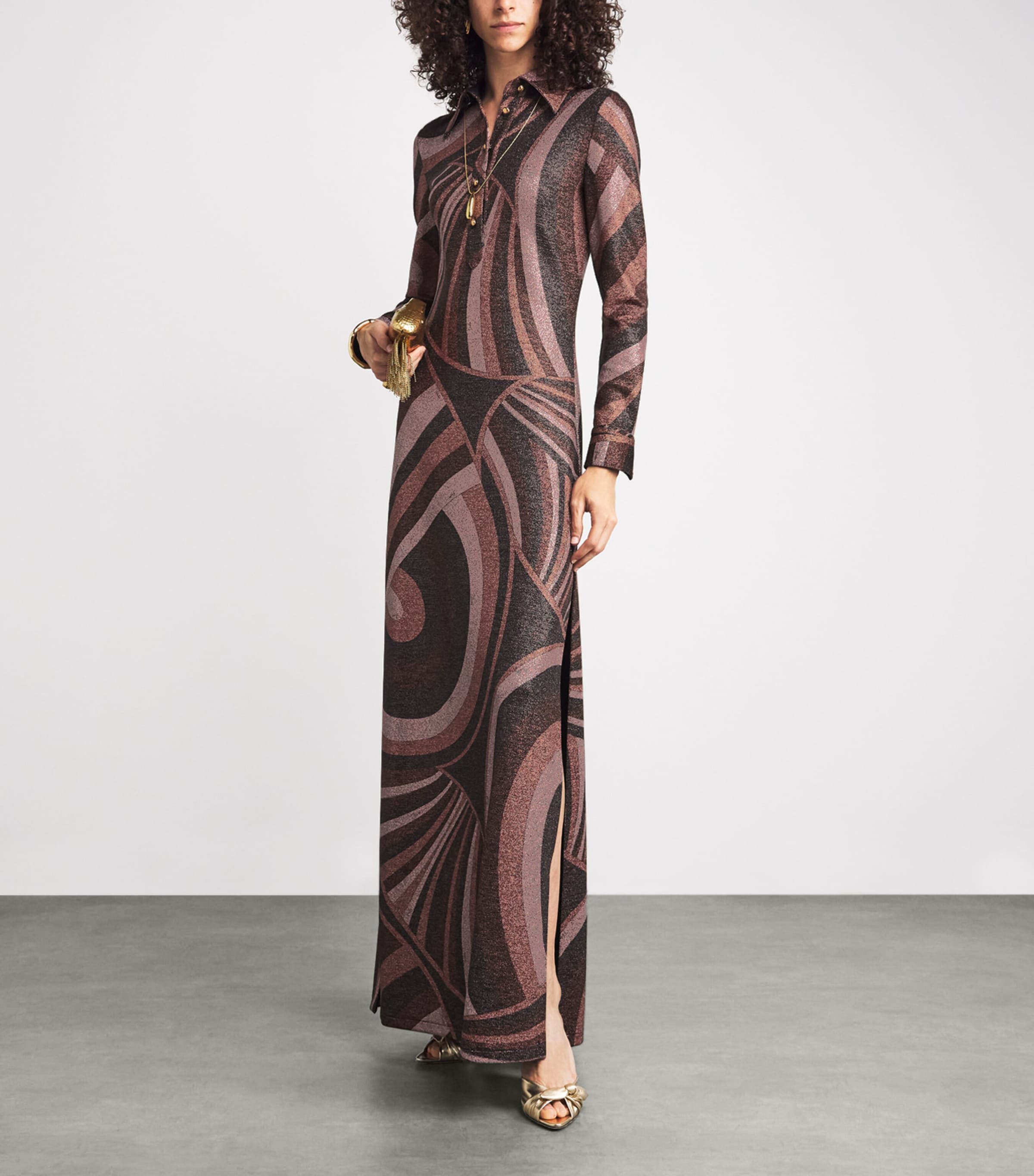 PUCCI Metallic Lurex Jersey Iride Print Maxi Dress