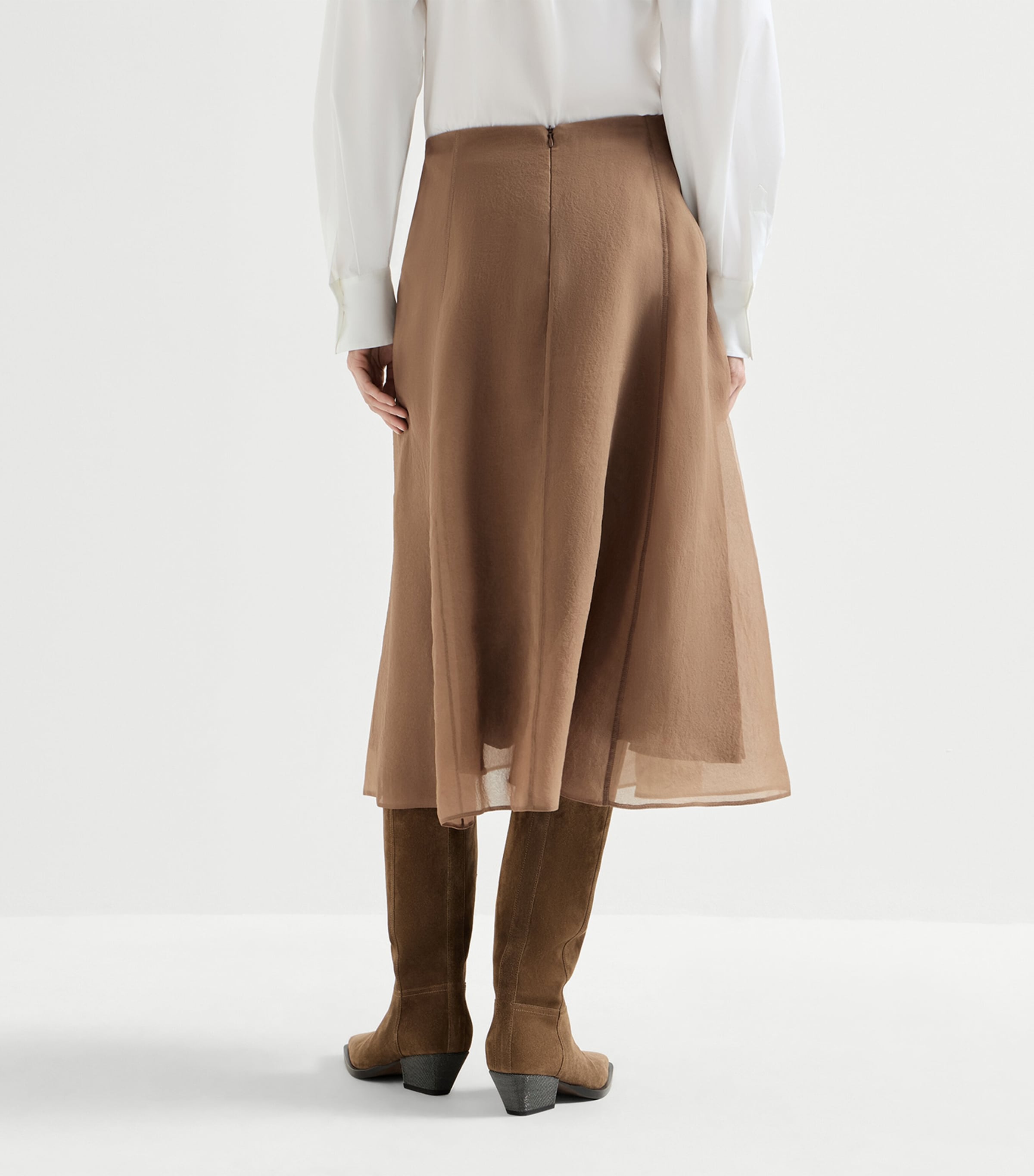 Brunello Cucinelli Brown Silk Midi Skirt | Harrods US