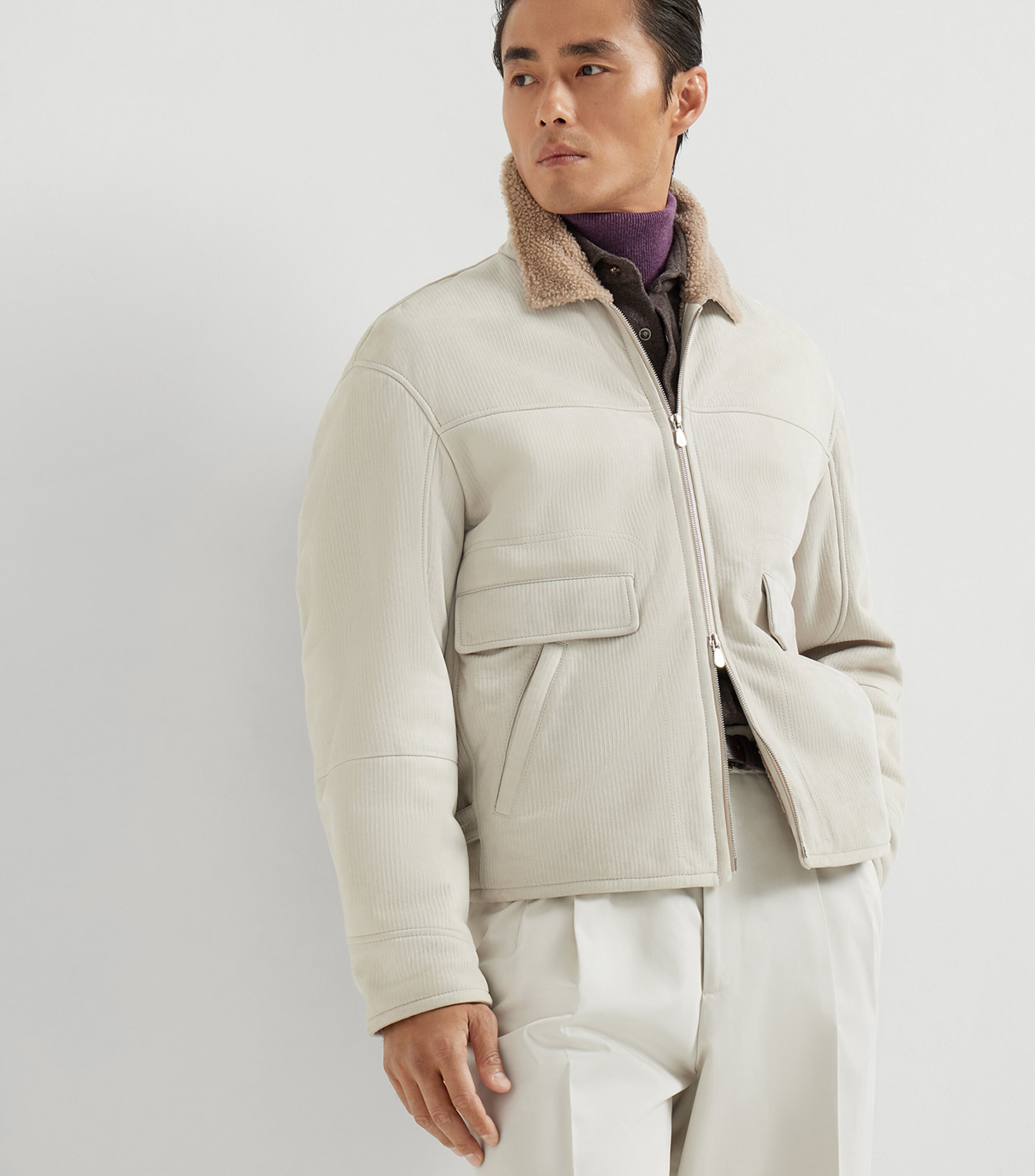 Suede Corduroy-Effect Shearling Bomber Jacket C4245 Image 3