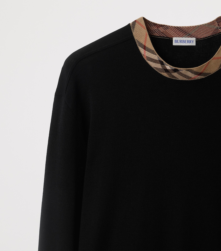 Wool Check-Trim Sweater BLACK Image 6
