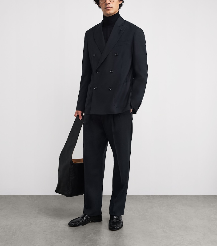 Virgin Wool Pleated Straight Trousers 850 NAVY Image 2