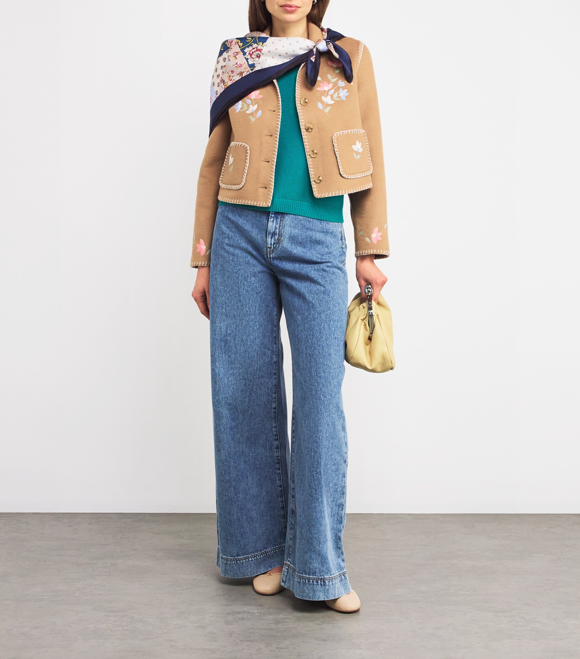 Silk Patchwork Square Scarf IVORY Image 2