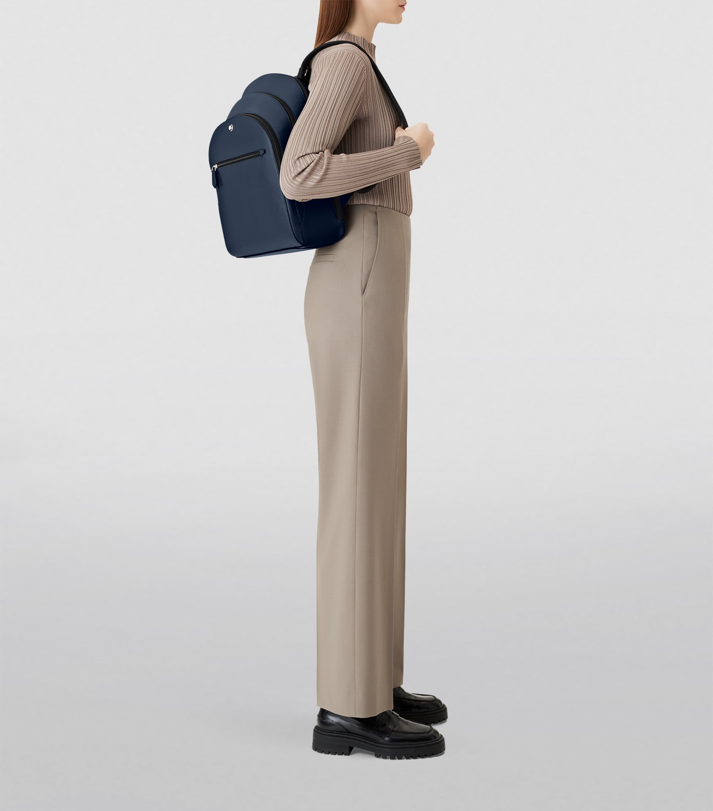 Medium Leather Sartorial Backpack INK BLUE Image 4