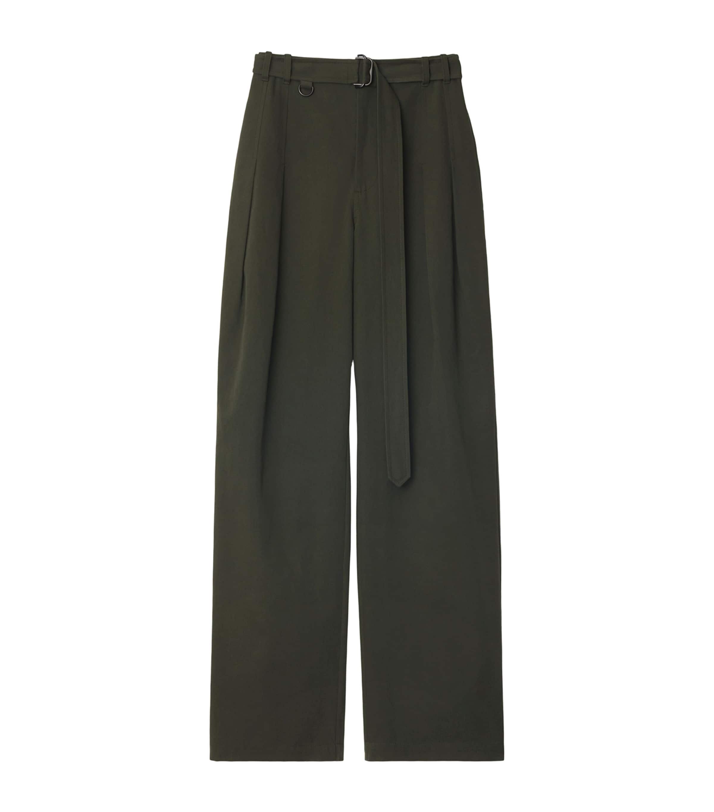 Burberry Gabardine Belted Trousers In Green