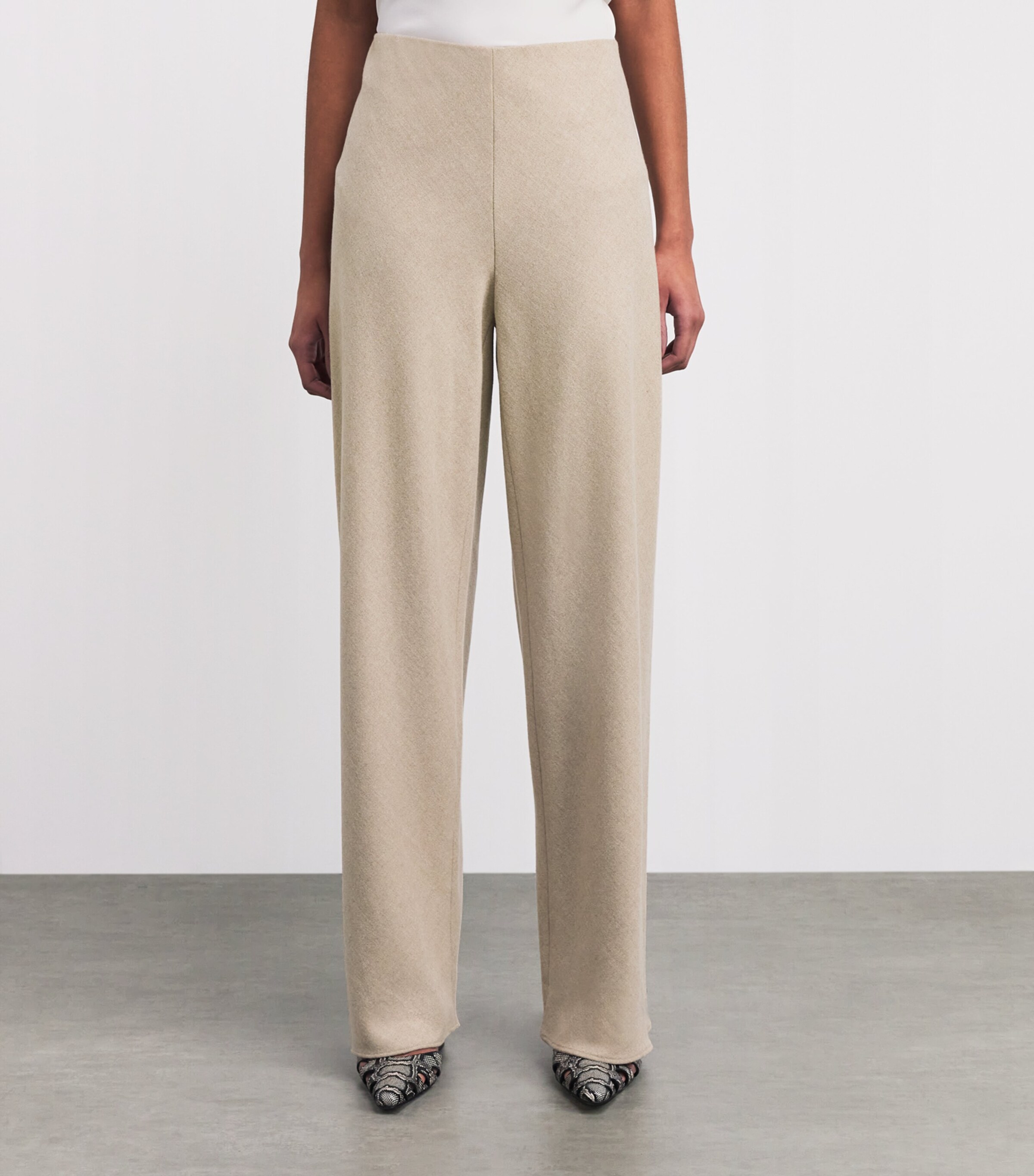 Vince Womens Wool-Blend Wide-Leg Trousers Oatmeal Image 4