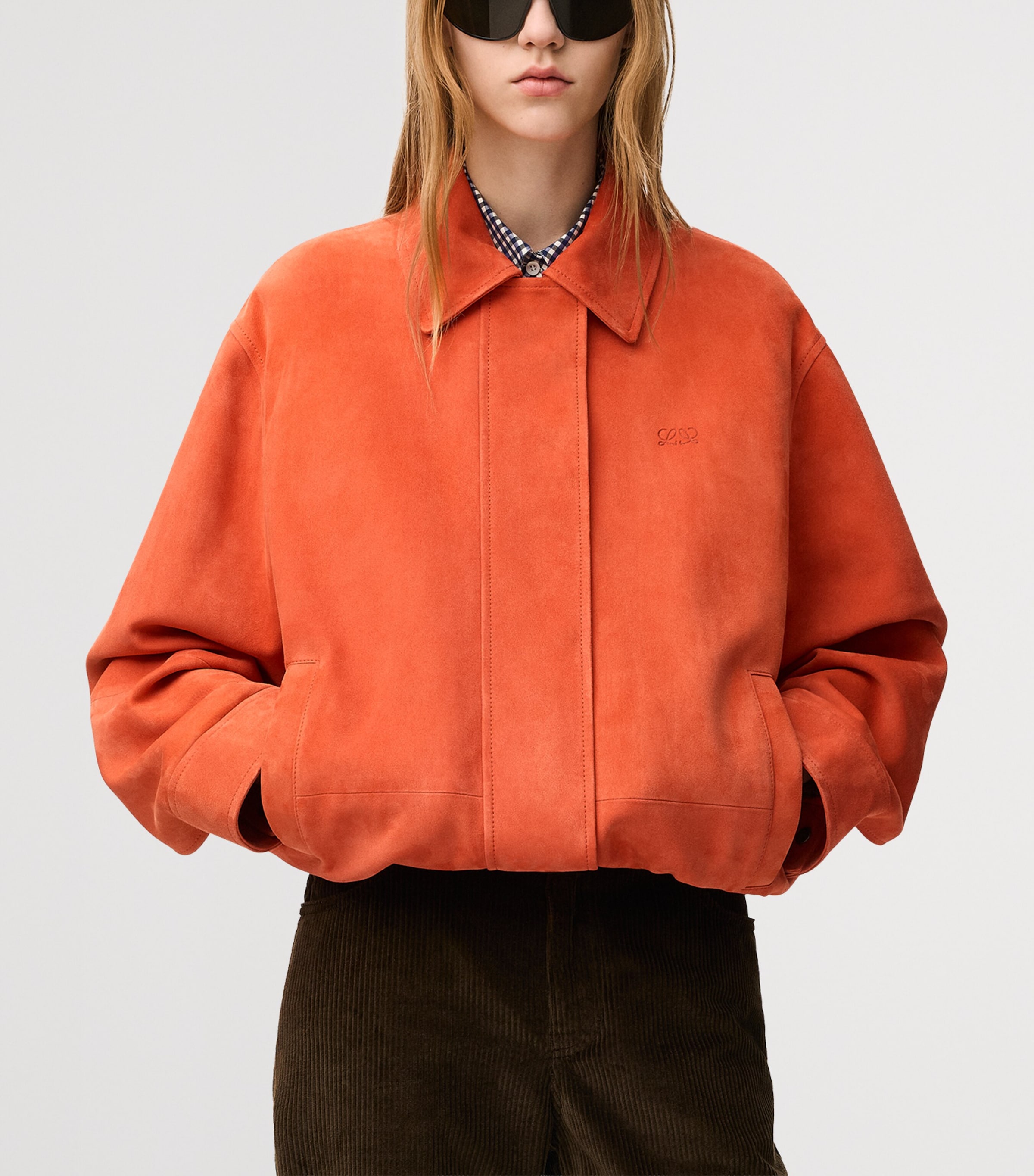 LOEWE Womens Suede Drawstring Jacket Orange Image 3