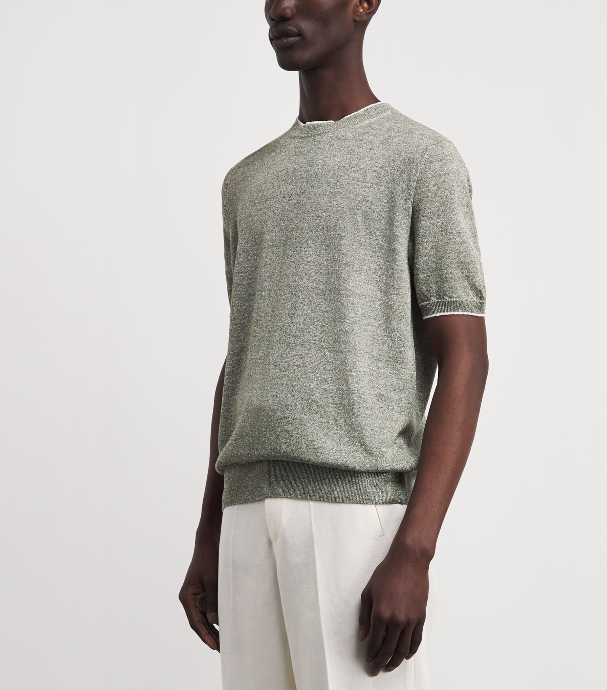 Fioroni Cashmere Mens Linen-Cotton T-Shirt Verde Image 4