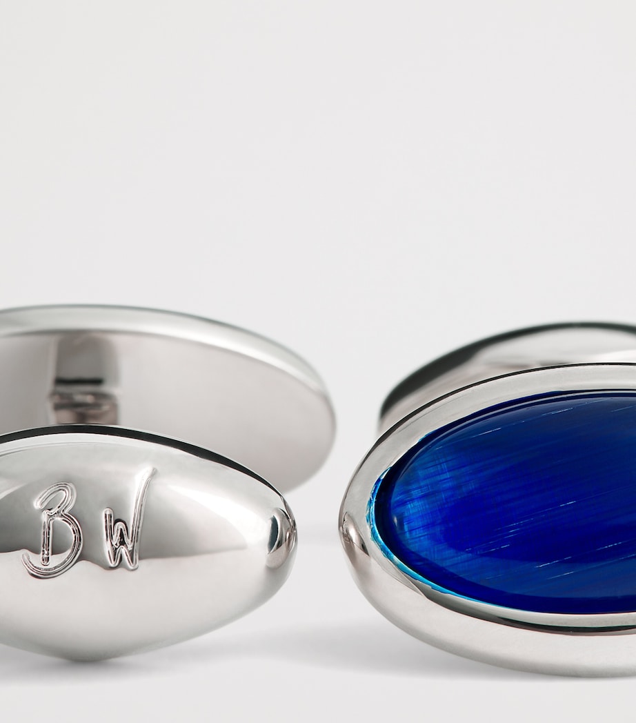 Babette Wasserman Rhodium-Plated Oval Pumice Cufflinks Navy Blue Image 6