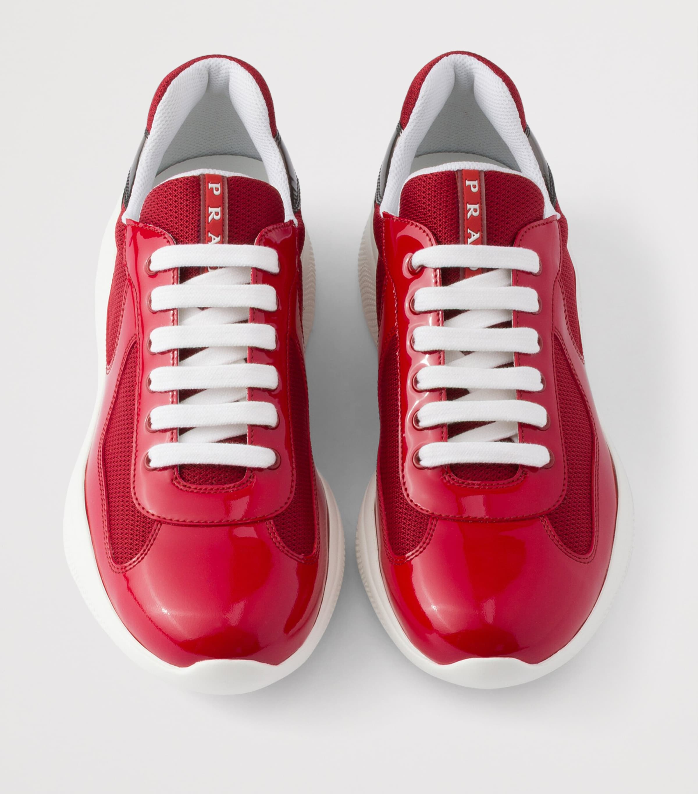 Prada Patent Leather-Mesh America's Cup Sneakers Red Image 3