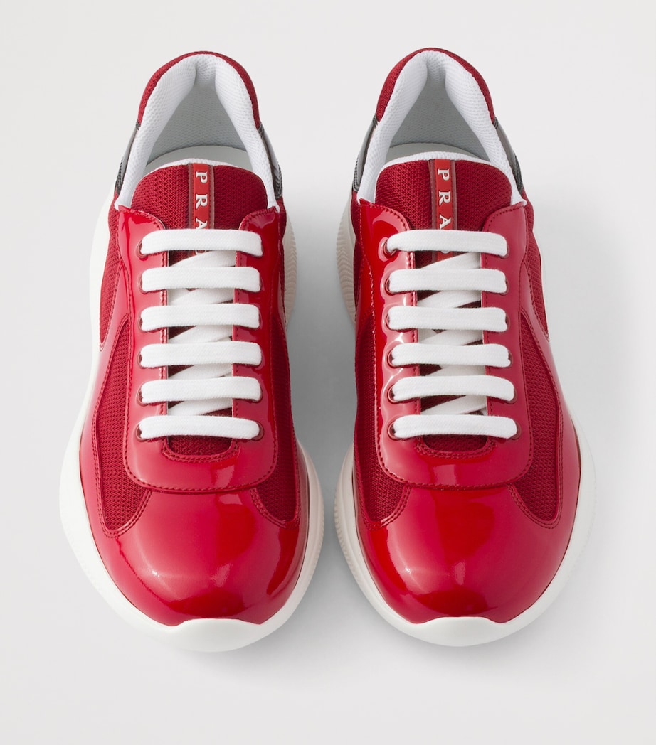 Prada Patent Leather-Mesh America's Cup Sneakers Red Image 3