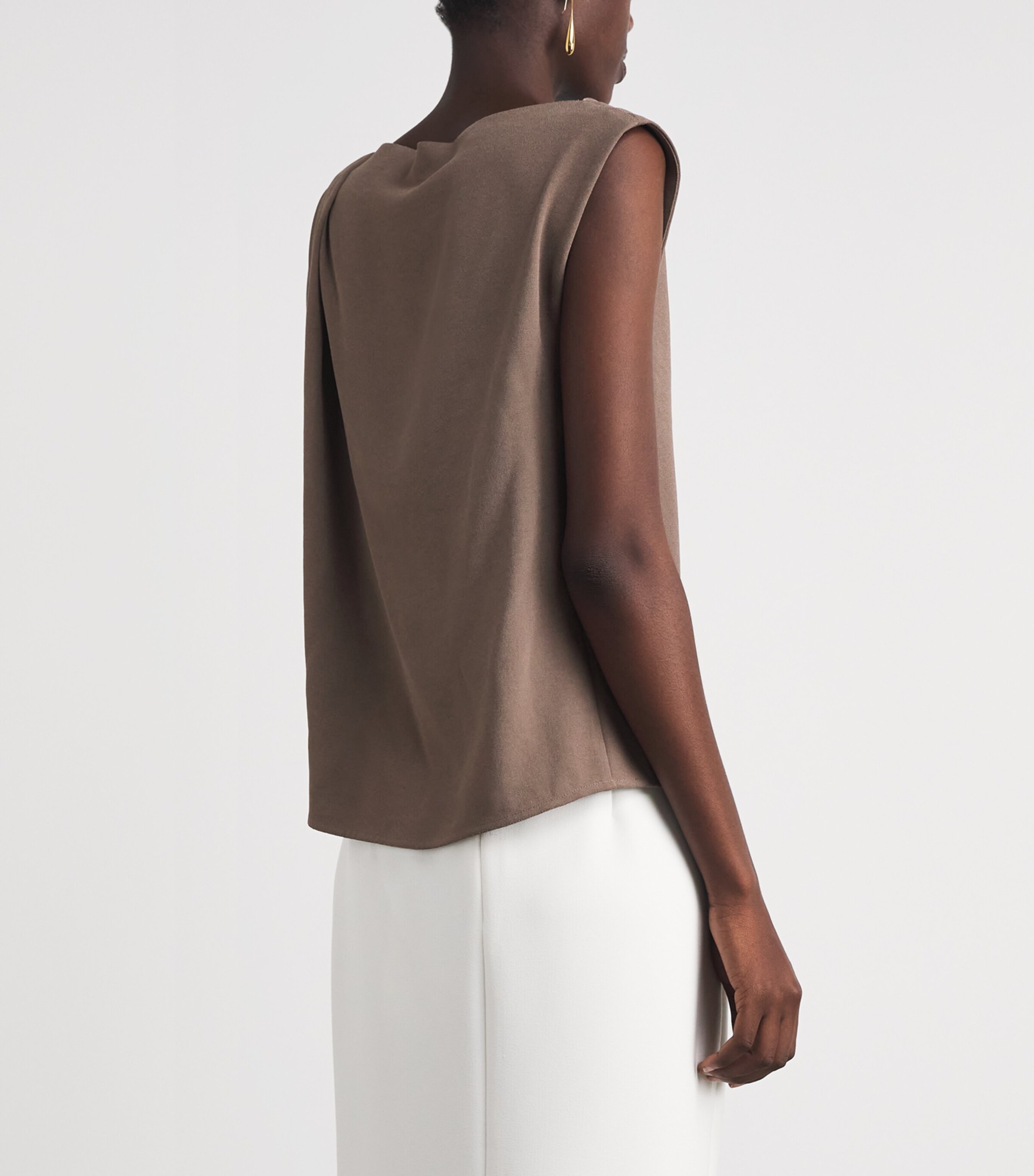 Vince Womens Crepe Draped-Shoulder Top Taupe Haze Image 5