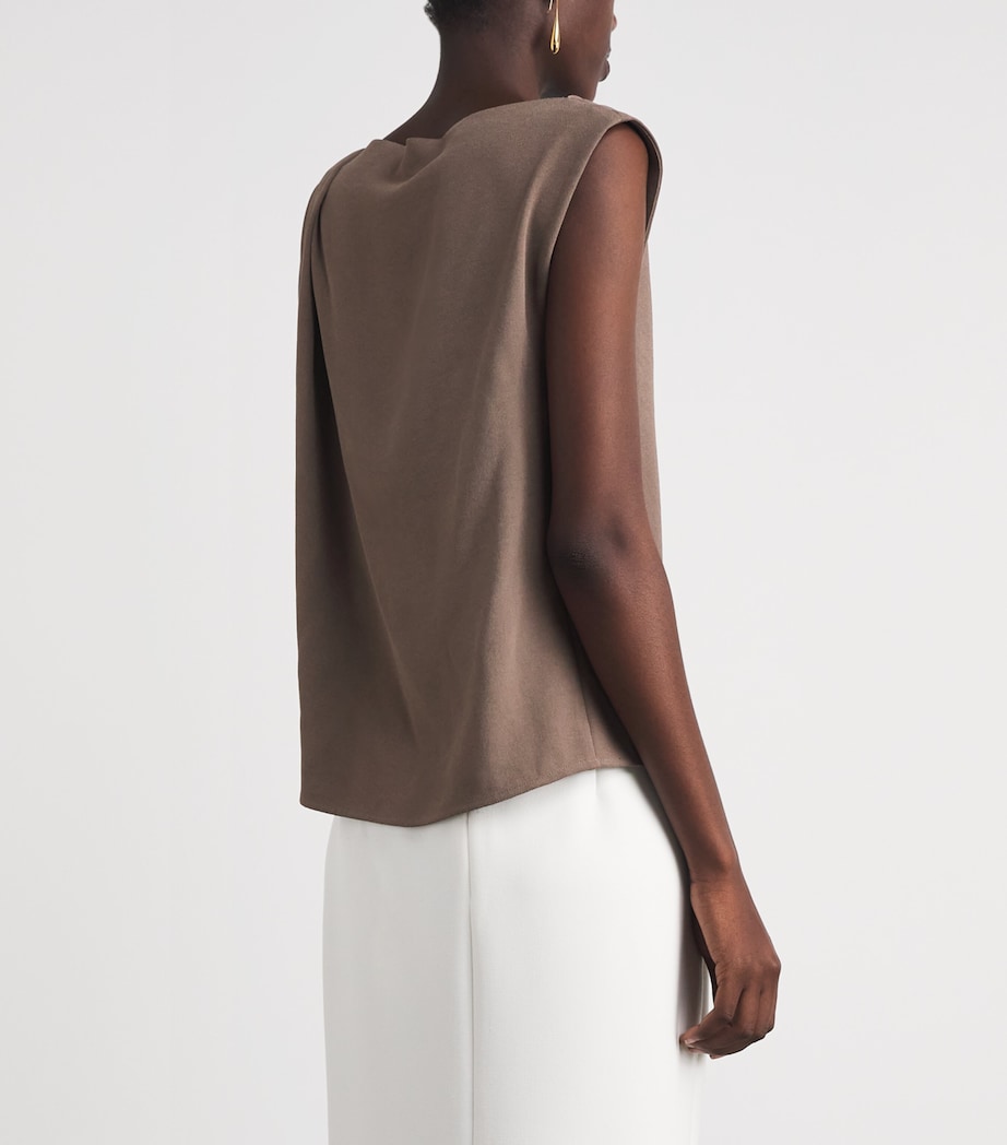 Vince Womens Crepe Draped-Shoulder Top Taupe Haze Image 5
