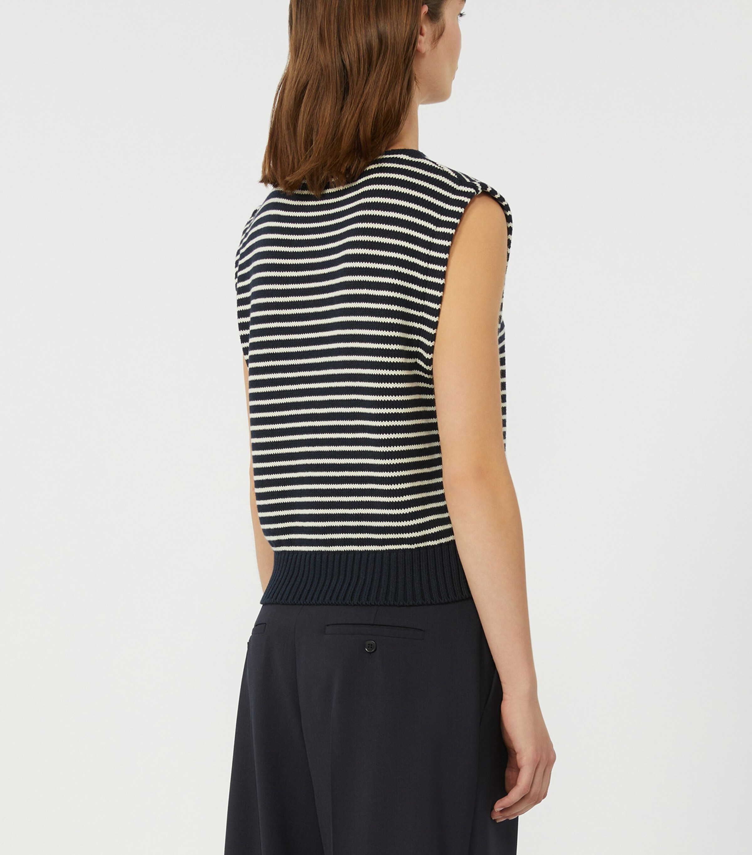 Weekend Max Mara Womens Cotton-Blend Stripe Sweater Vest Navy Image 3