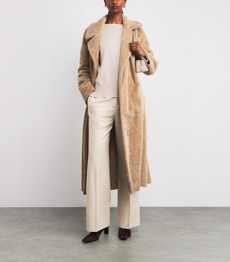 Eleventy Womens Shearling Long Trench Coat Sabbia Image 2