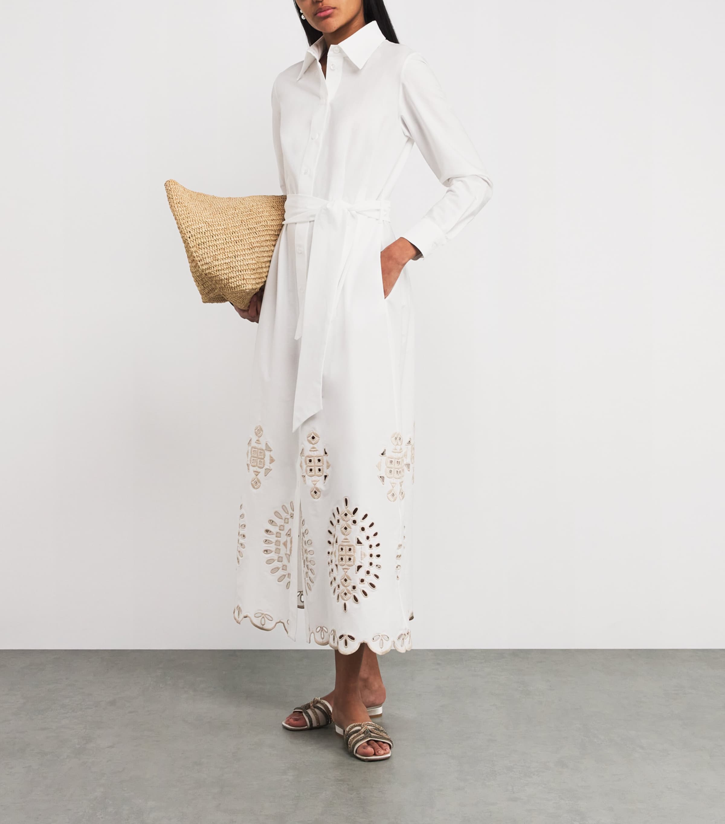 Stretch-Cotton Embroidered Maxi Dress BIANCO E BEIGE Image 2