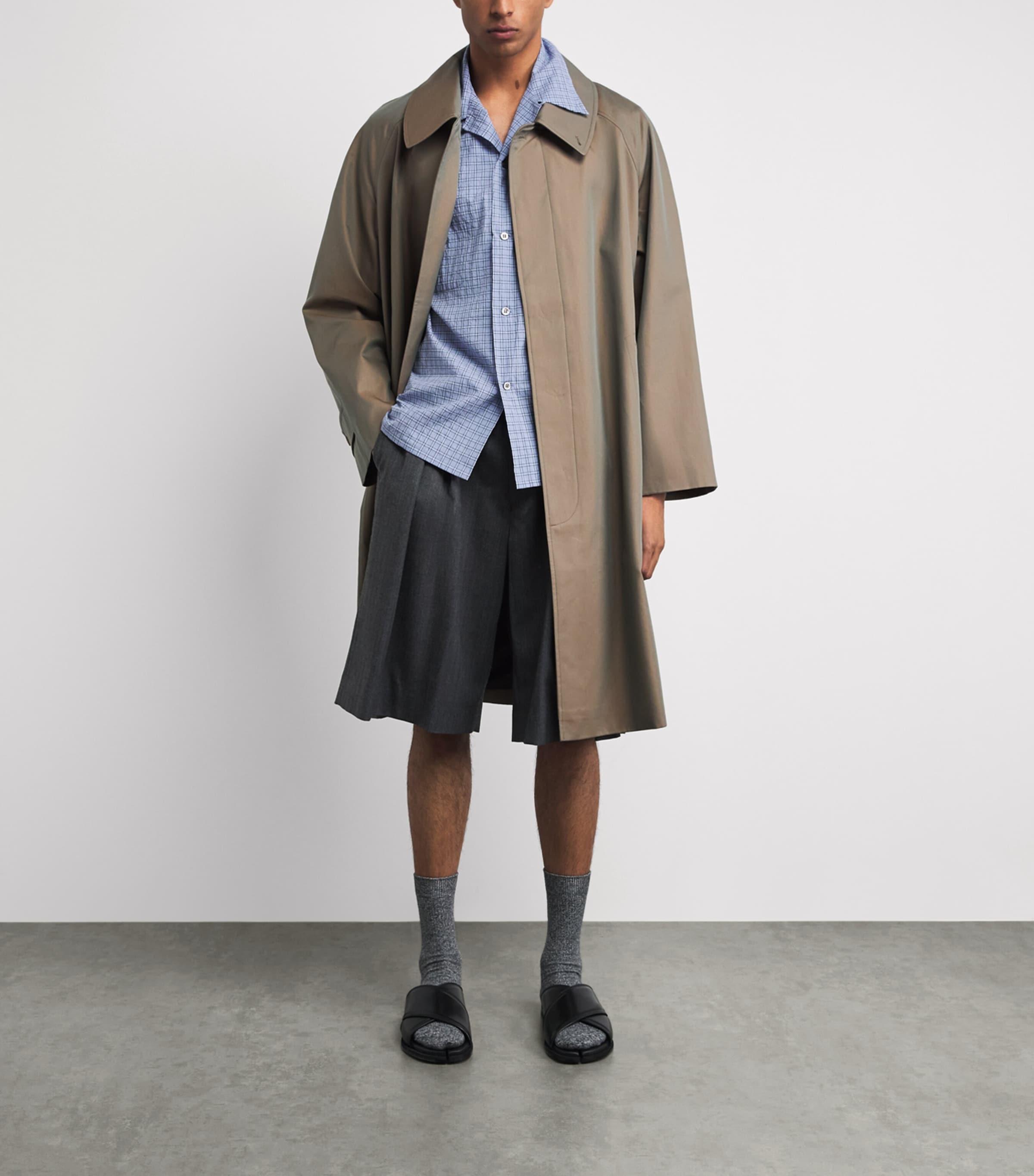 Maison Margiela Mens Check Open-Collar Shirt Sky Blue Image 2