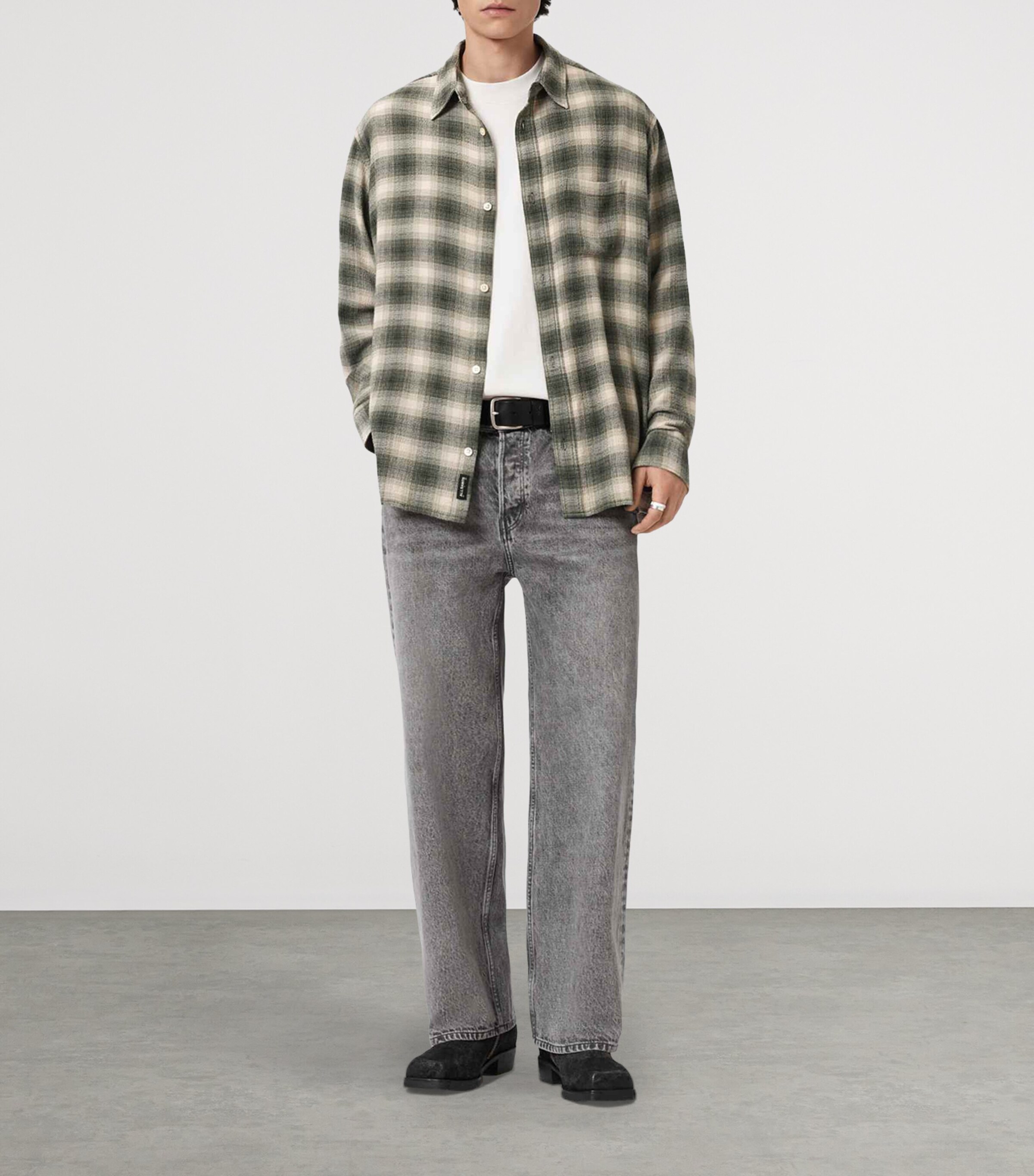 AllSaints Mens Check Lumley Shirt Pale Olive Green Image 2