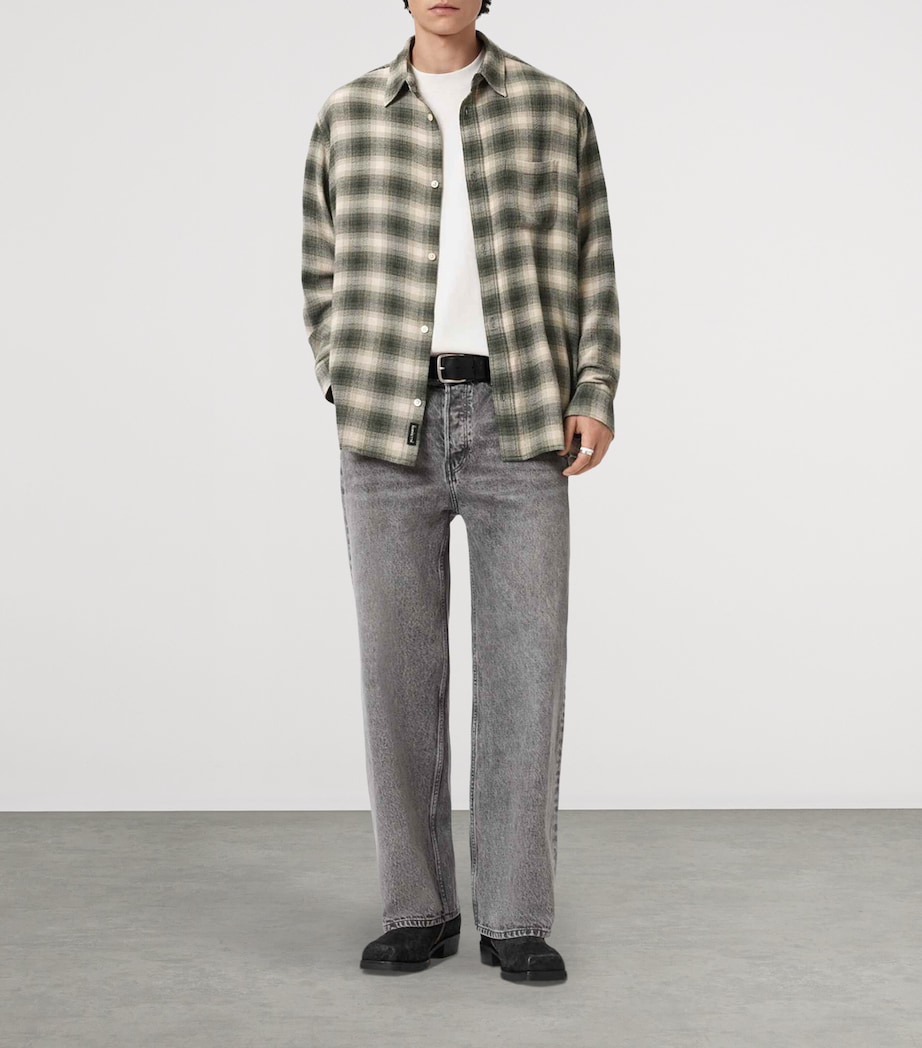 AllSaints Mens Check Lumley Shirt Pale Olive Green Image 2