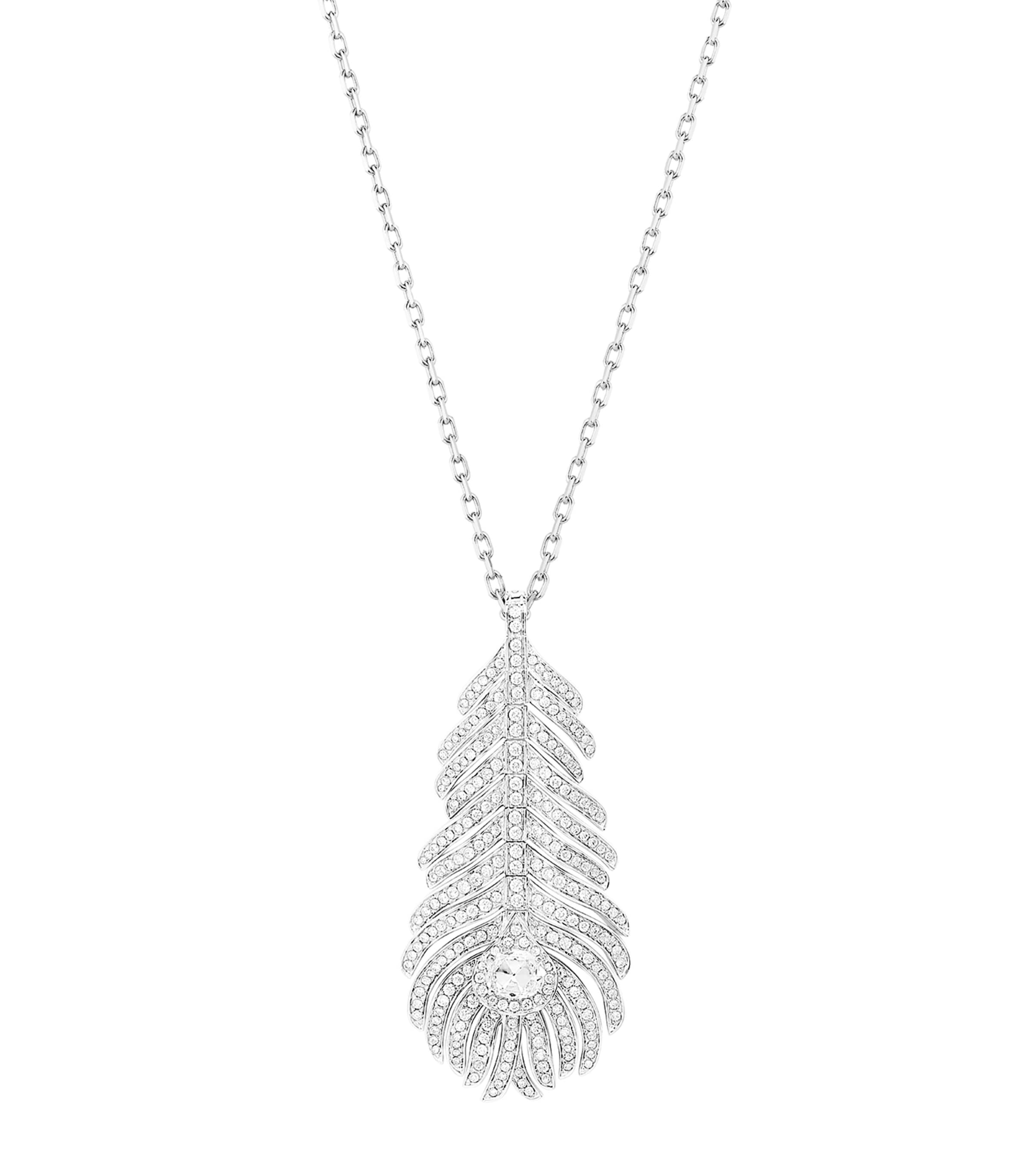 Medium White Gold and Diamond Plume de Paon Necklace WHITE Image 2