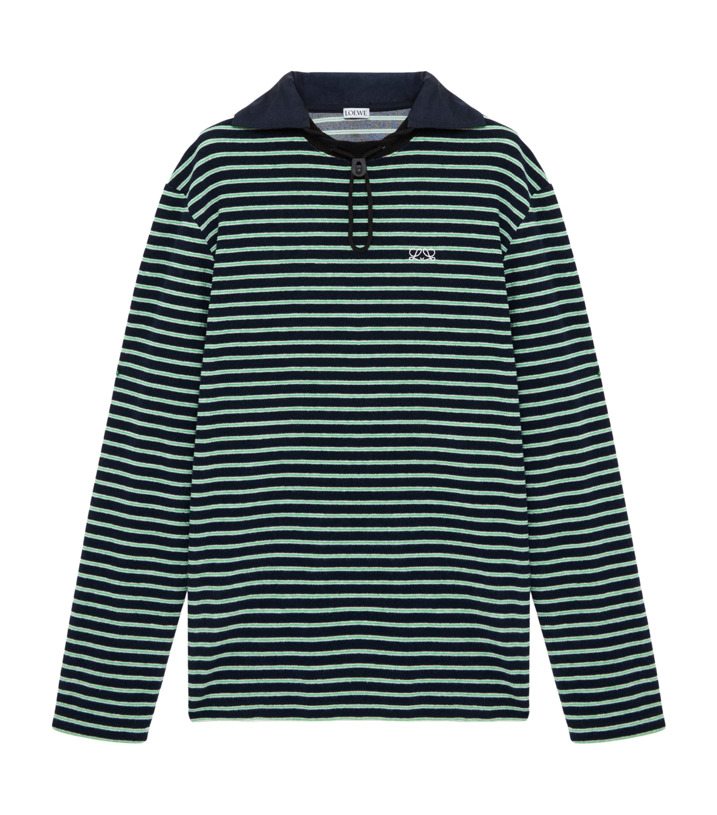 LOEWE Mens Stripe Toggle Polo Shirt Navy Blue/green Image 1
