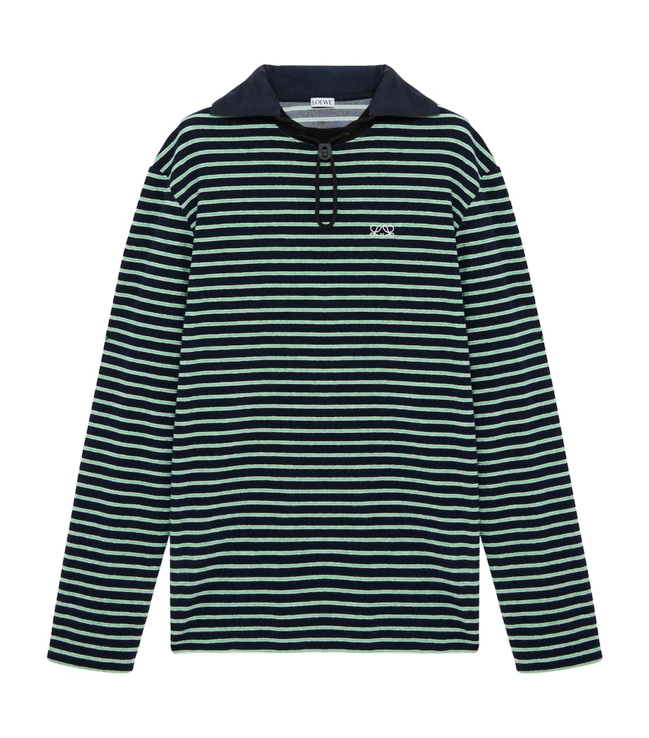 LOEWE Mens Stripe Toggle Polo Shirt Navy Blue/green Image 1