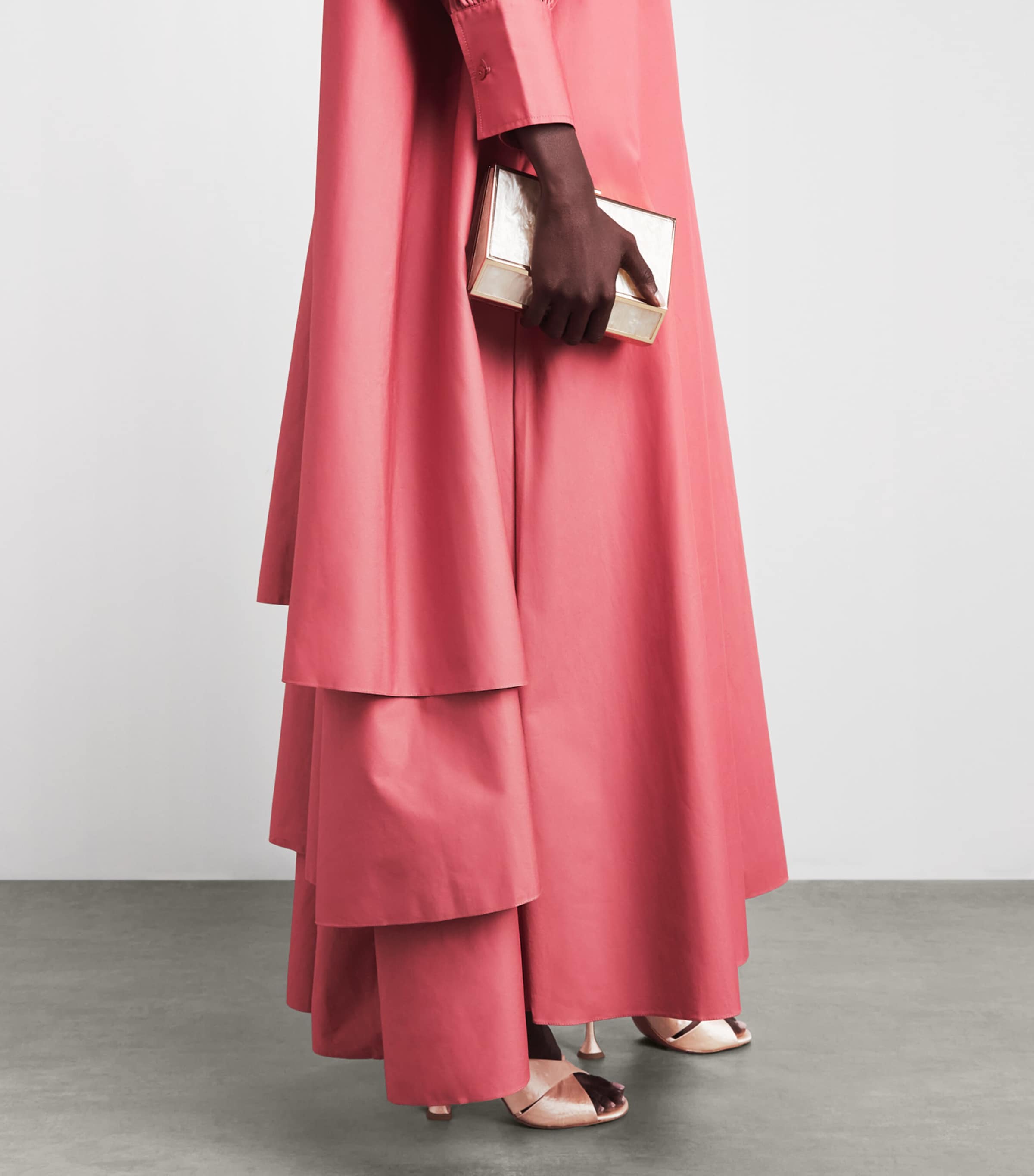 Abadia Womens Cotton Layered Volume Maxi Shirt Dress Red Image 5