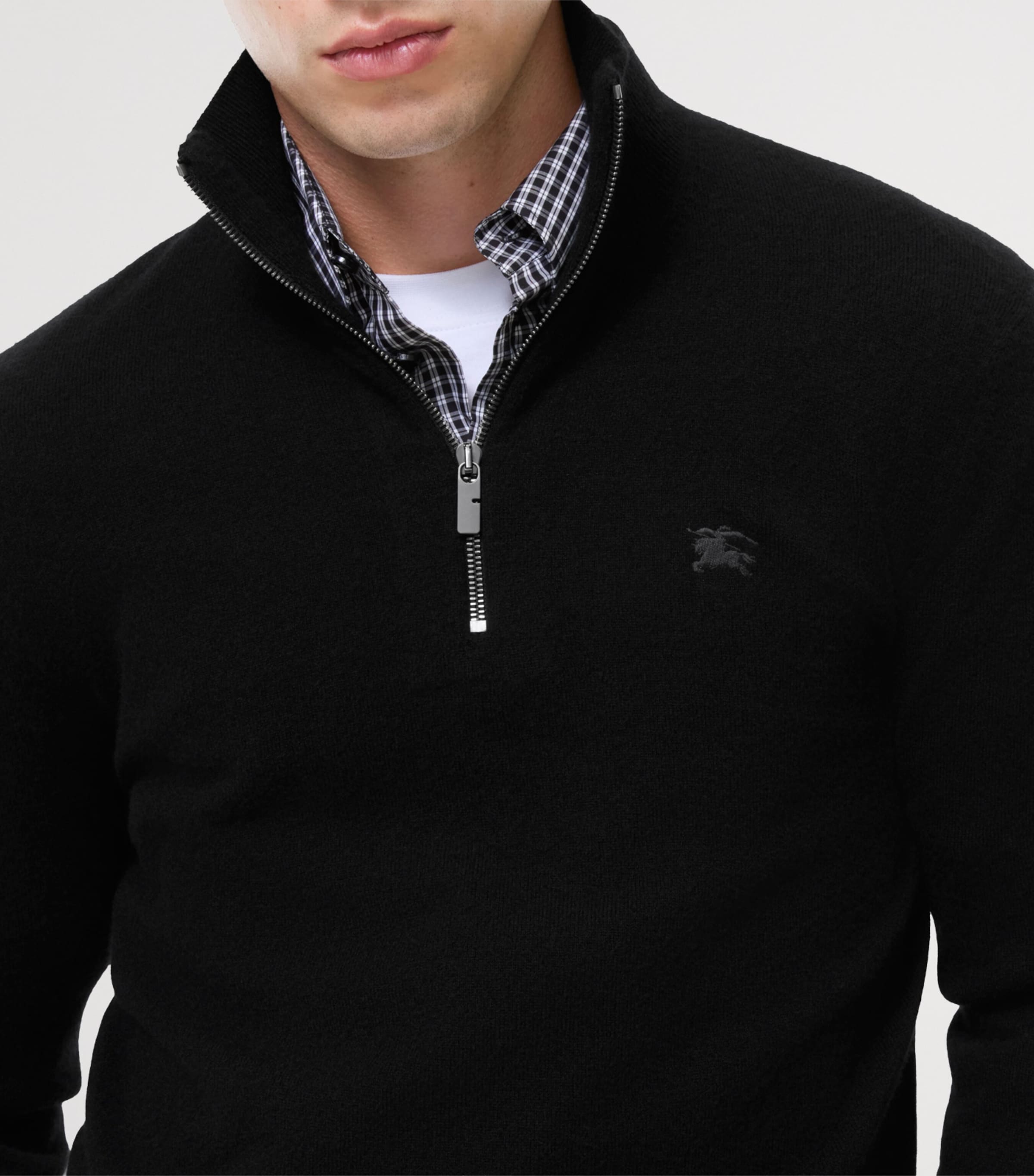 Burberry Mens Cashmere-Blend Quarter-Zip Sweater Black Image 3