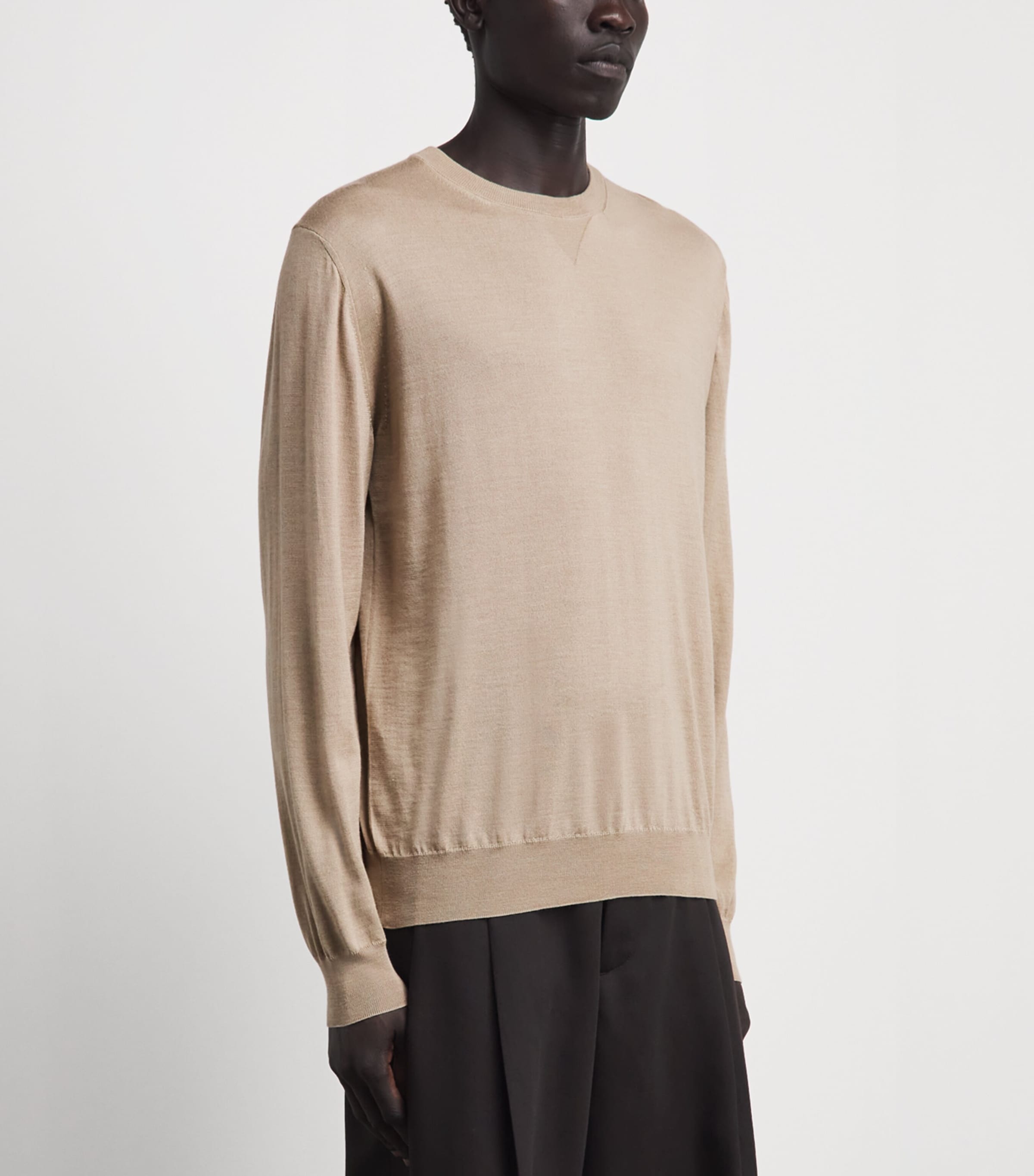 Herno Mens Wool-Silk Crew-Neck Sweater Light Beige Image 4