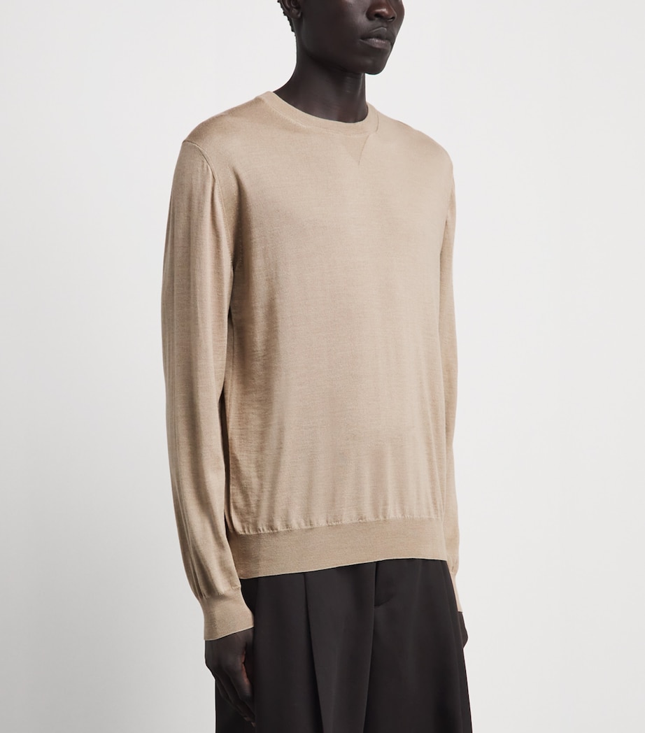 Herno Mens Wool-Silk Crew-Neck Sweater Light Beige Image 4