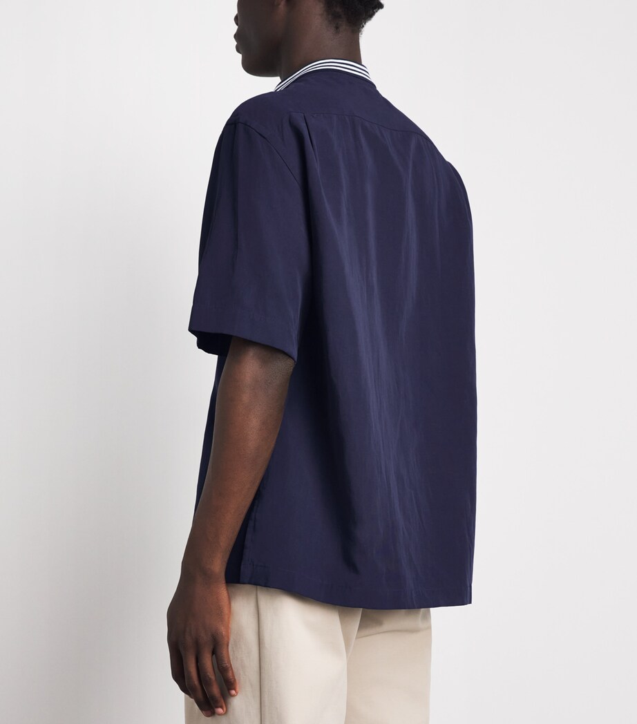 Eleventy Mens Stripe-Collar Bowling Shirt Blu Image 5