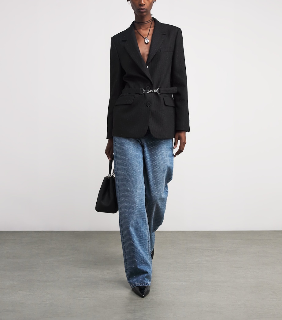 Rhinestone-Embellished Striped Suit Jacket BLACK Image 2