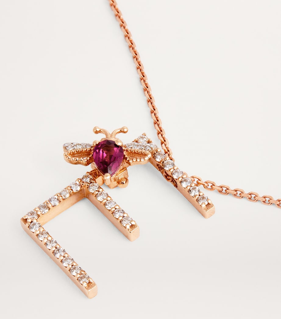 Rose Gold, Diamond and Amethyst Letter 'E' Necklace ROSE GOLD Image 4