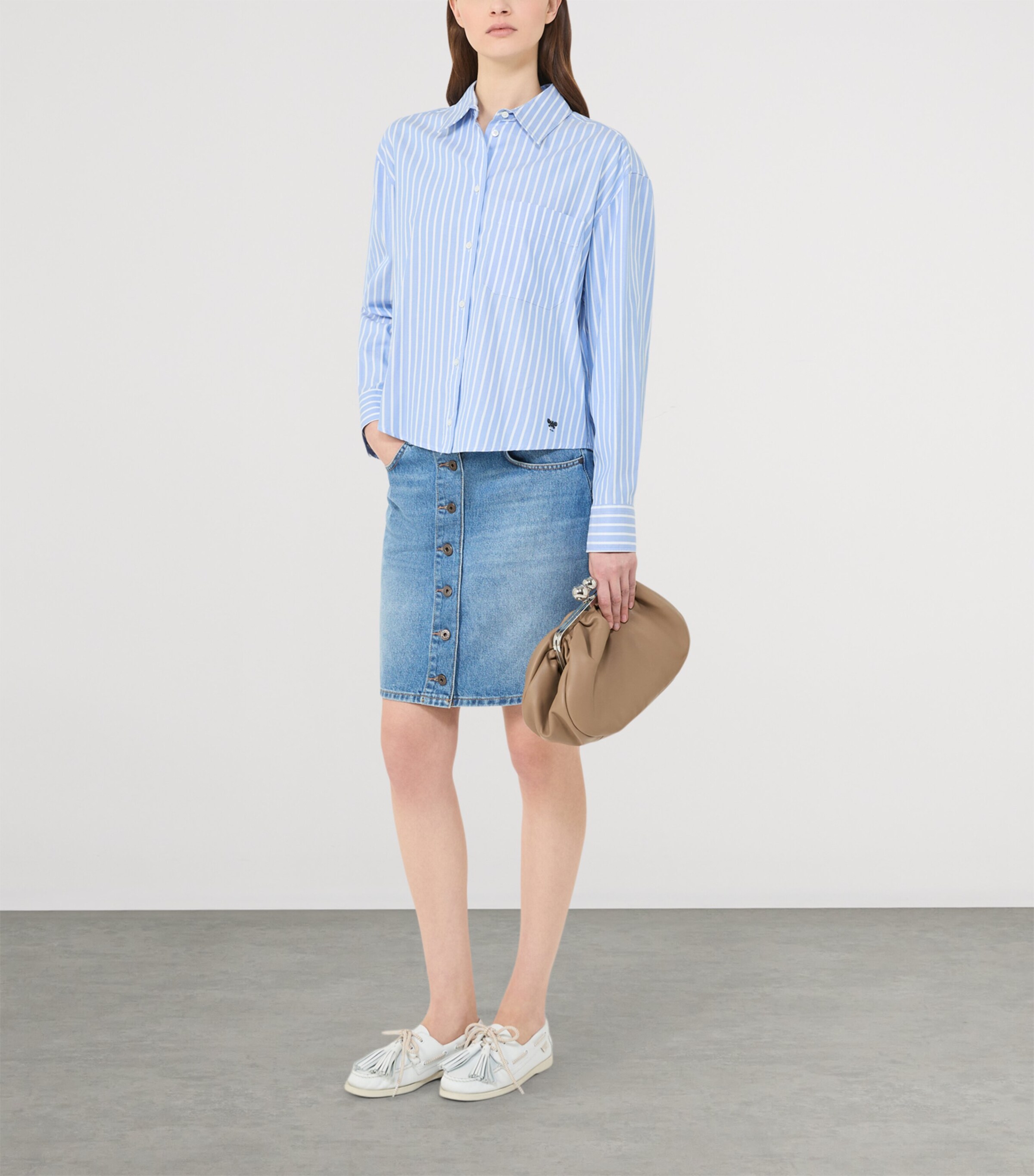 Weekend Max Mara Womens Cotton Striped Oxford Shirt Light Blue Image 5