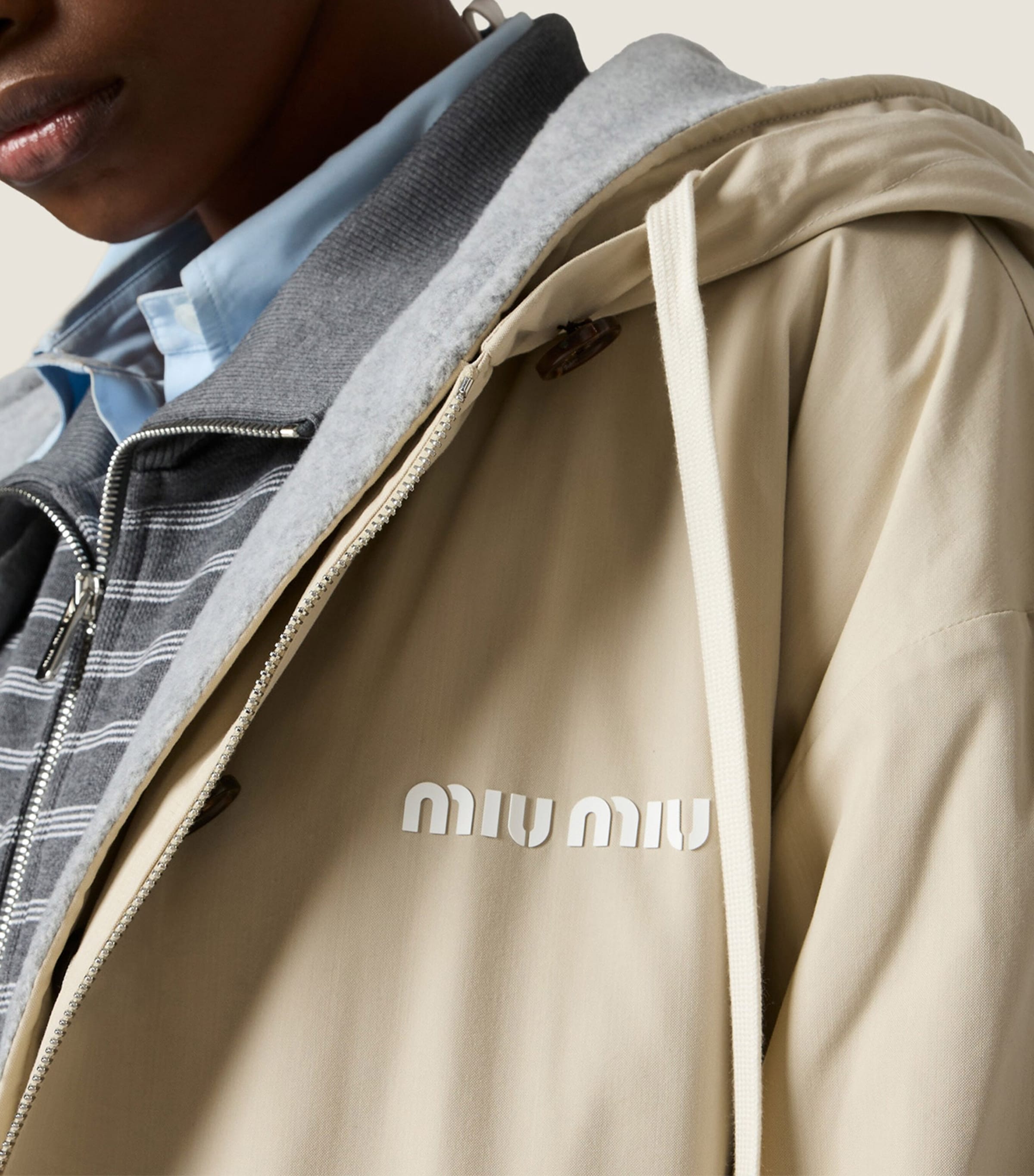 Miu Miu Womens Panama Cotton Hooded Jacket Neutral Image 6