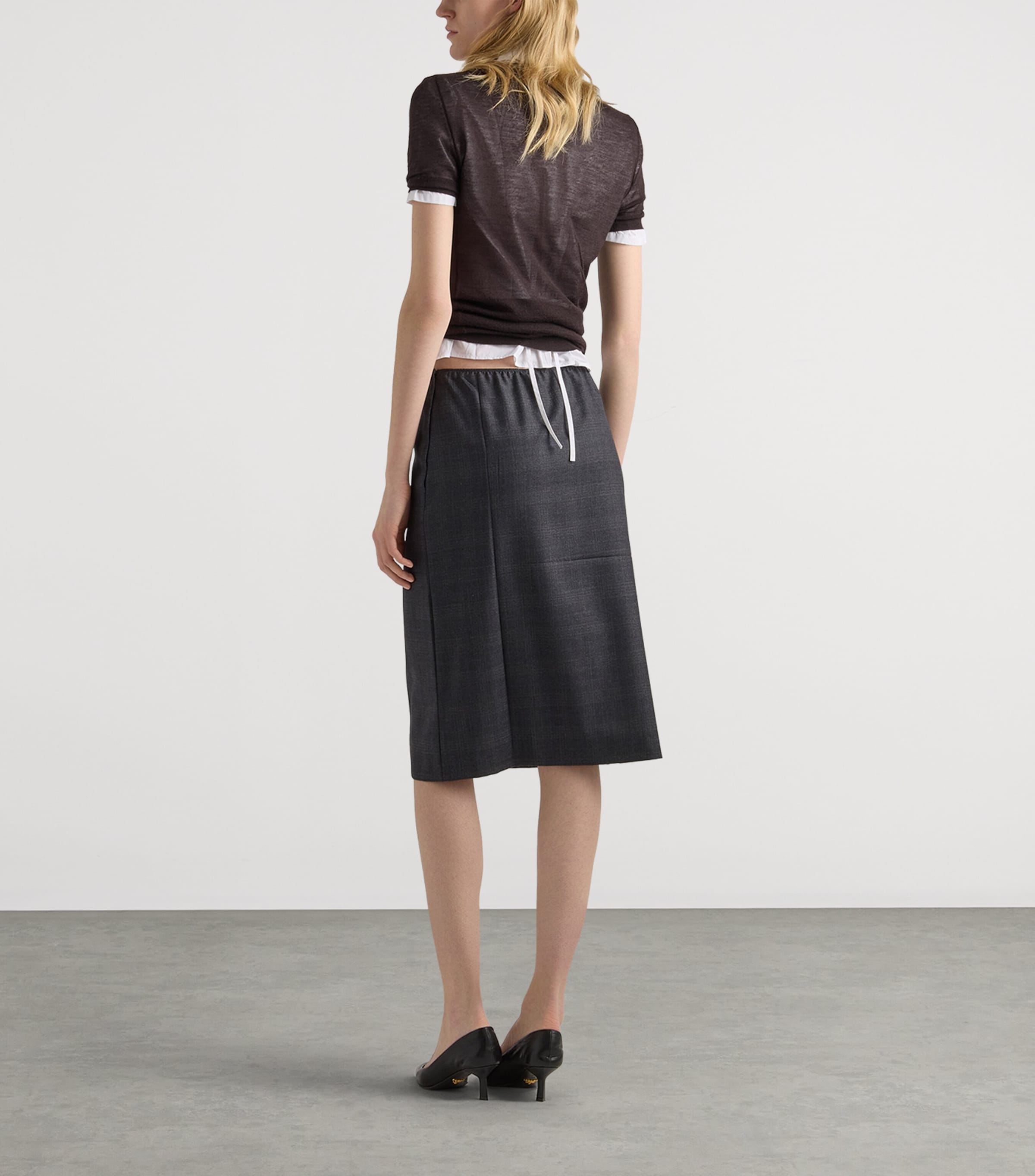 Prada Womens Wool Check Midi Skirt Image 5