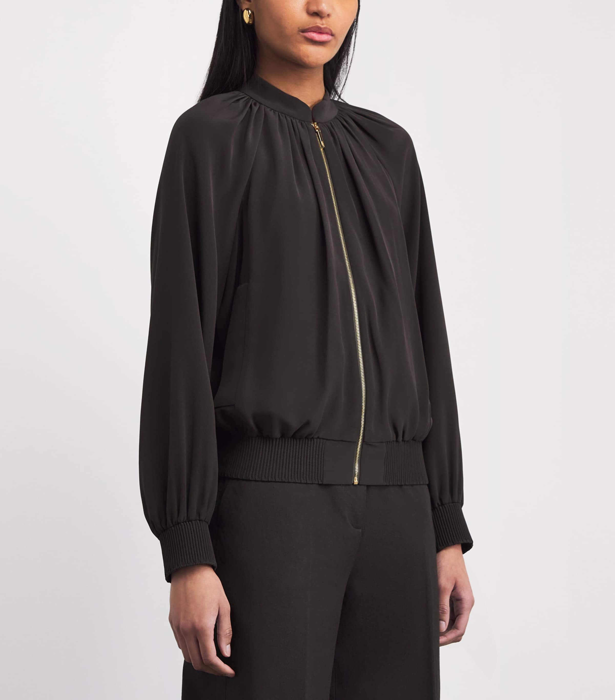 Joseph Womens Satin Mira Bomber Jacket Cocoa Image 4